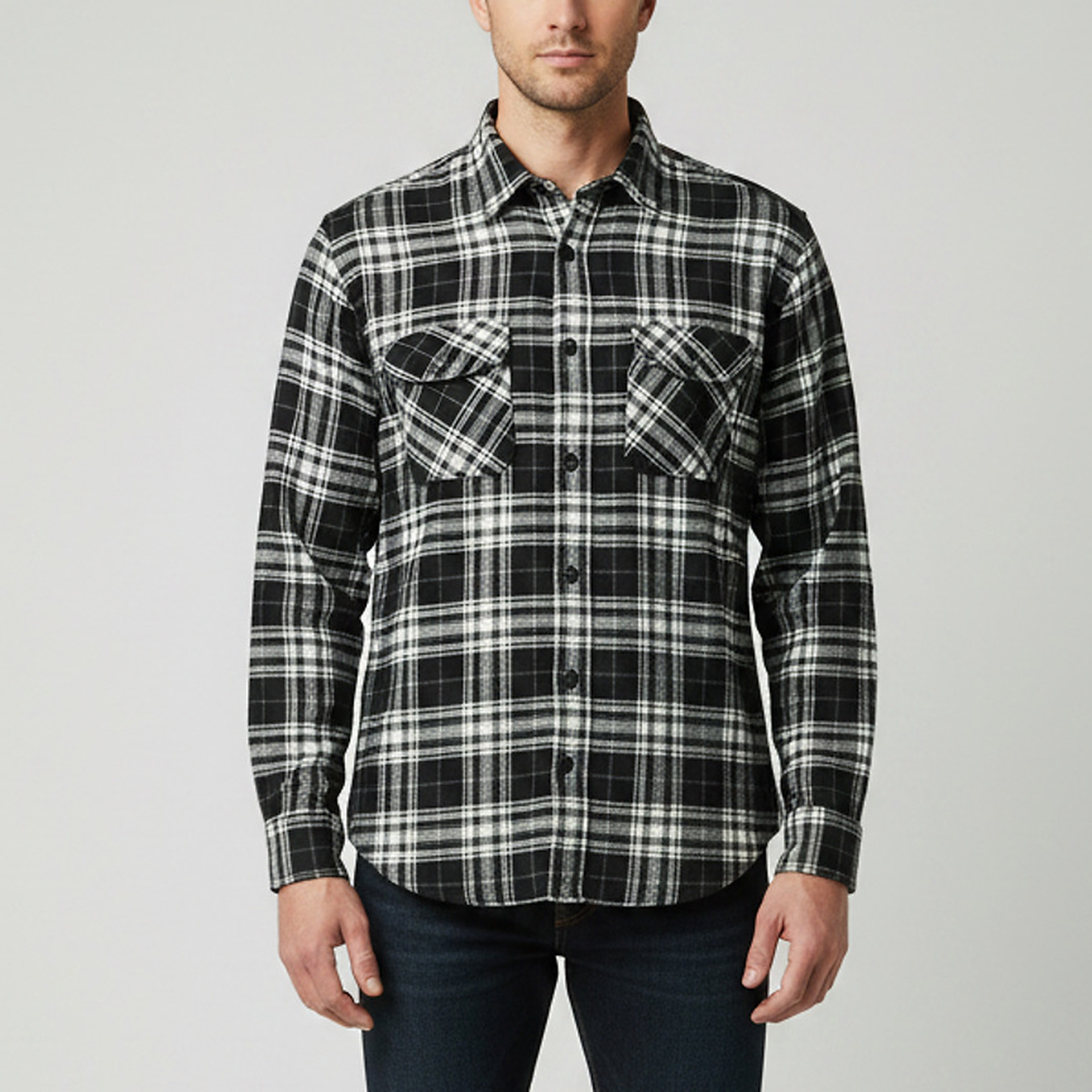 Saint Laurent Paris Black Plaid Flannel Button Up Shirt S