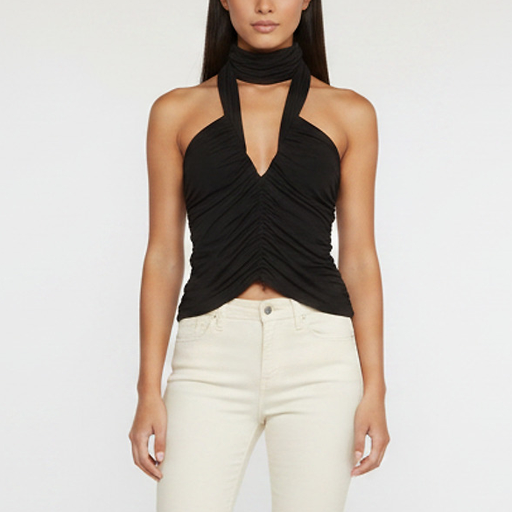 Magda Butrym Black Jersey Ruched Zip-Up Blouse S