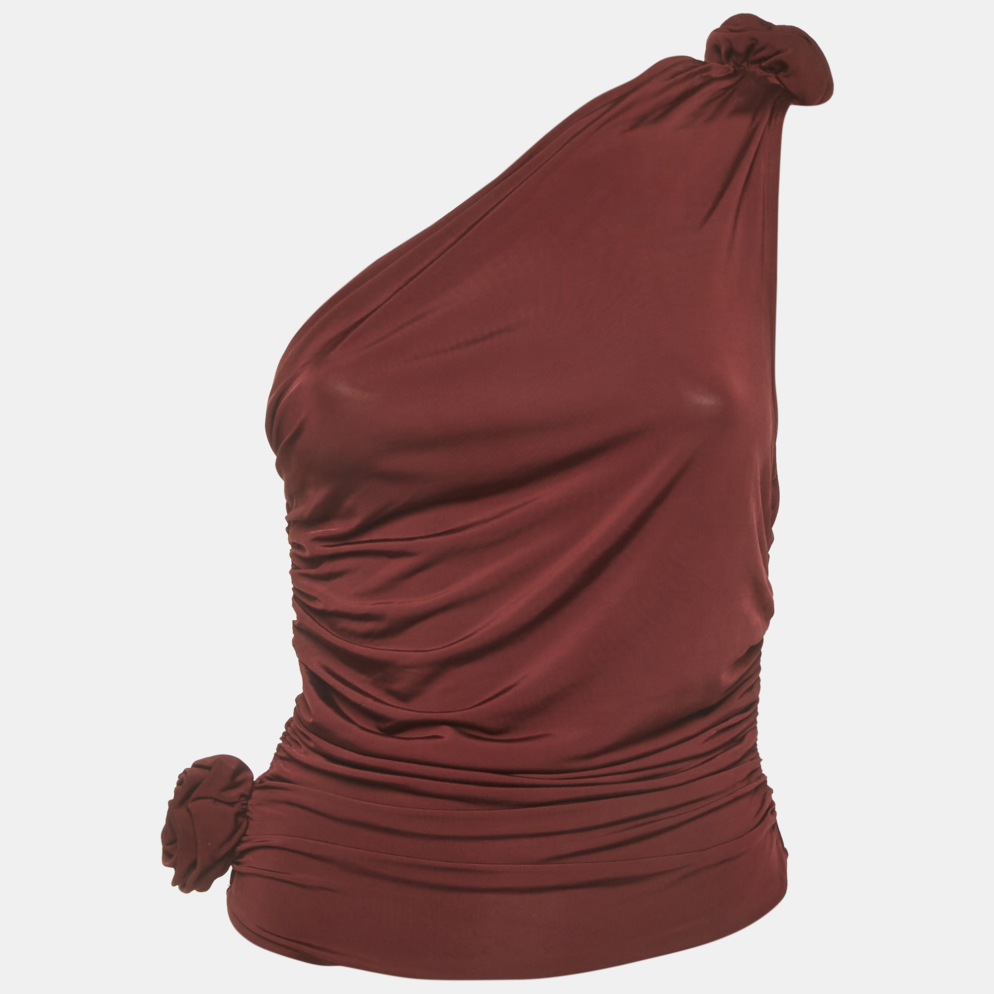 Magda Butrym Burgundy Jersey One-Shoulder Ruched Top M
