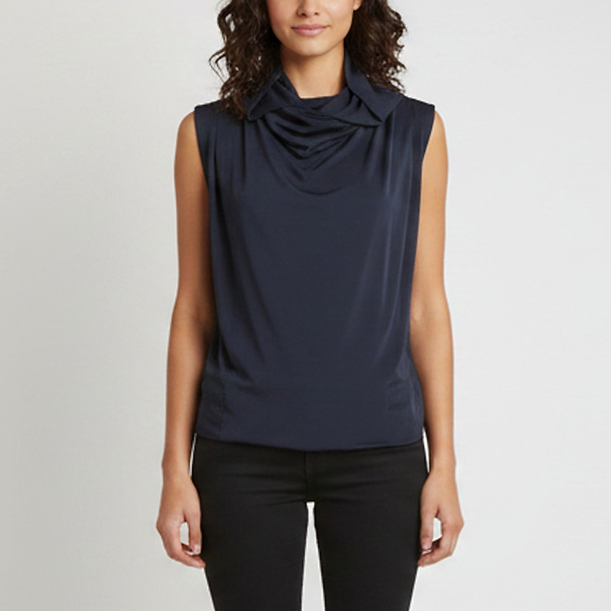 Magda Butrym Navy Blue Jersey Draped Hooded Blouse S
