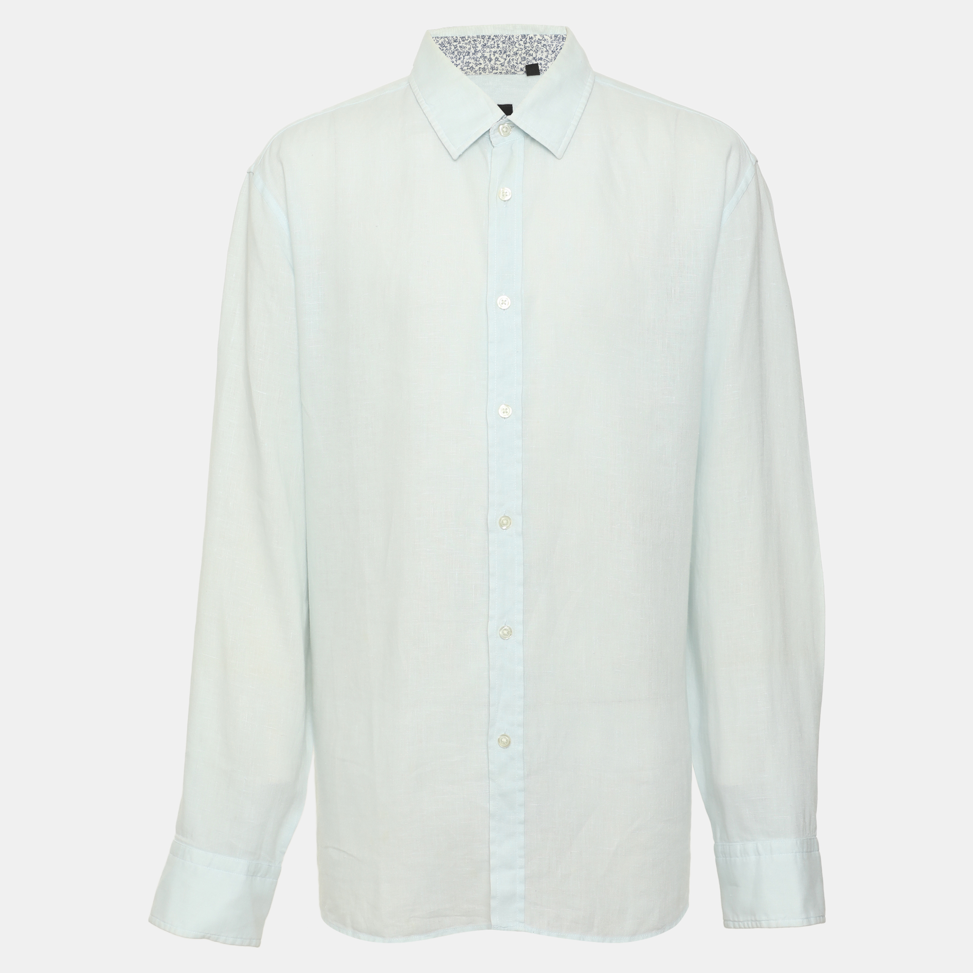Boss By Hugo Boss Light Blue Linen Long Sleeve Shirt XXL