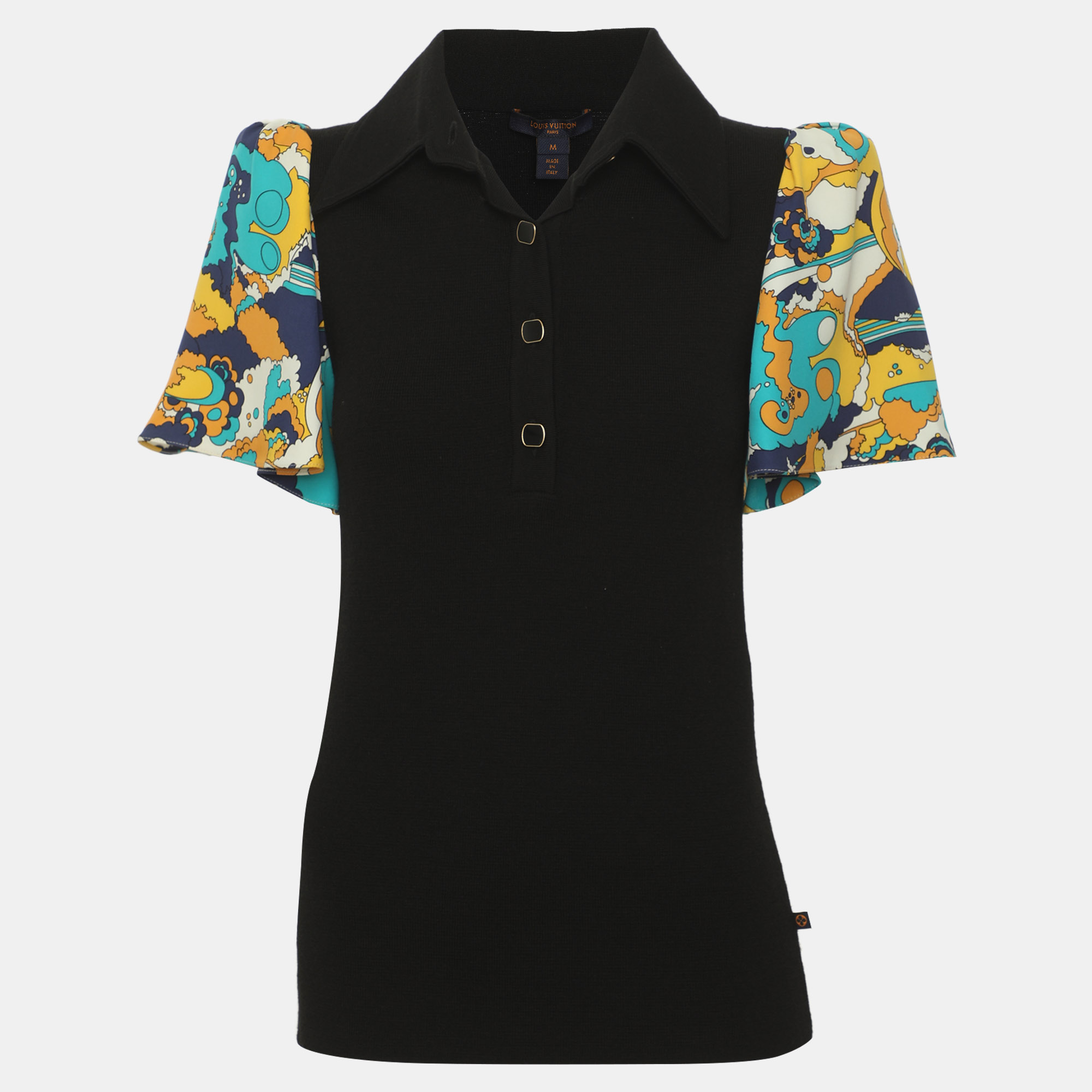 Louis Vuitton Black Wool Blend and Multicolor Flared Sleeves Tops M
