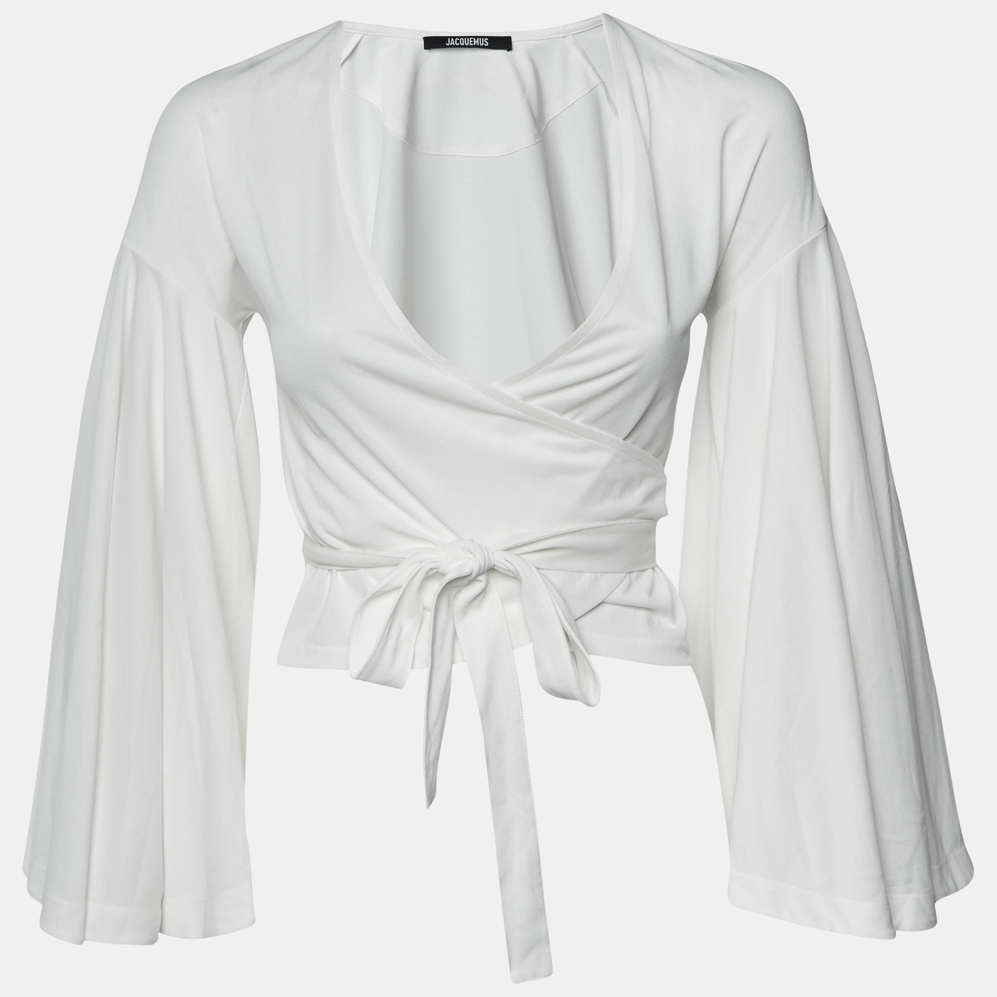 Jacquemus Off White Jersey Flared Sleeved Le Cache Coeur Ventadou Wrap Top XS