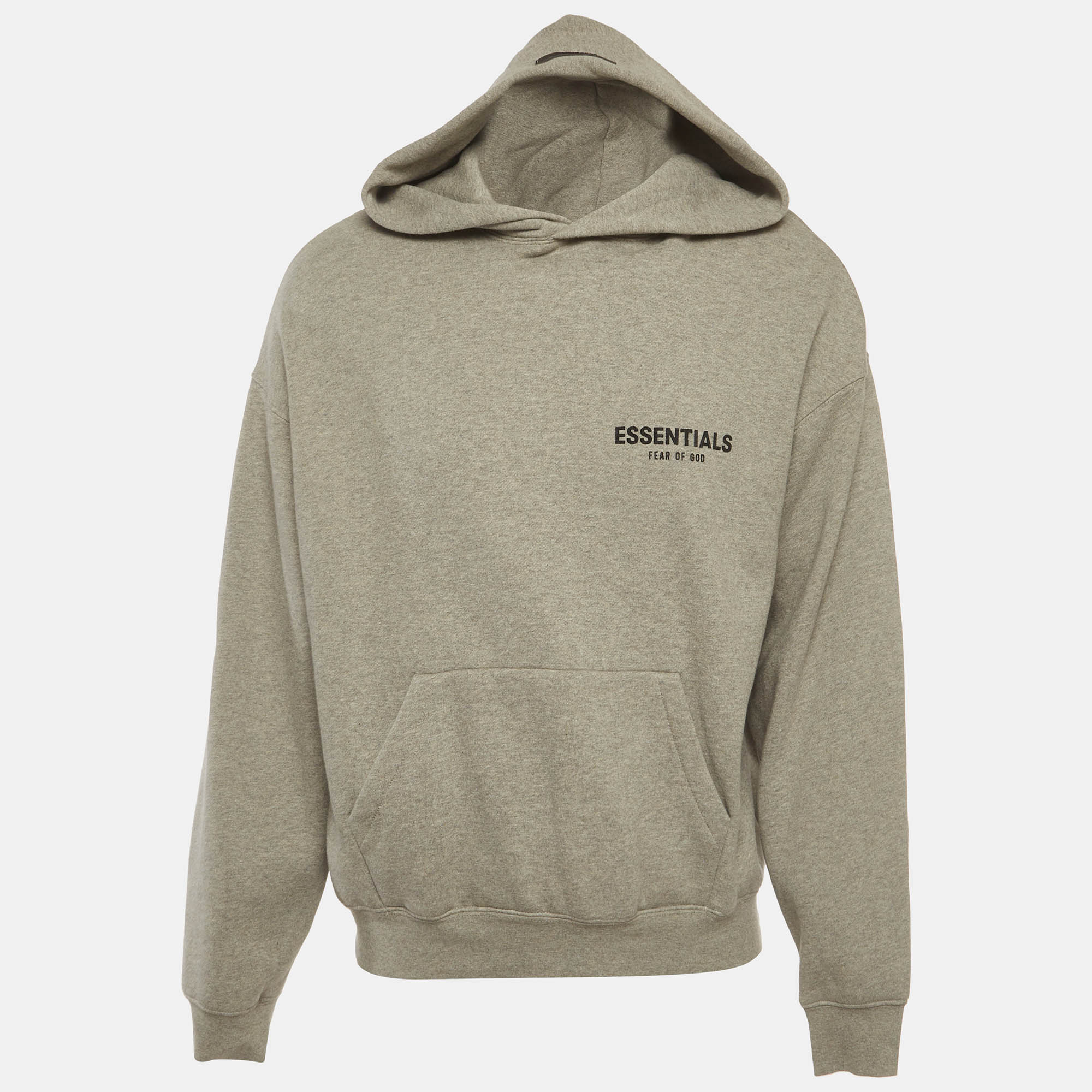 Fear of God Essentials Grey Logo Print Cotton Blend Oversized Hoodie S