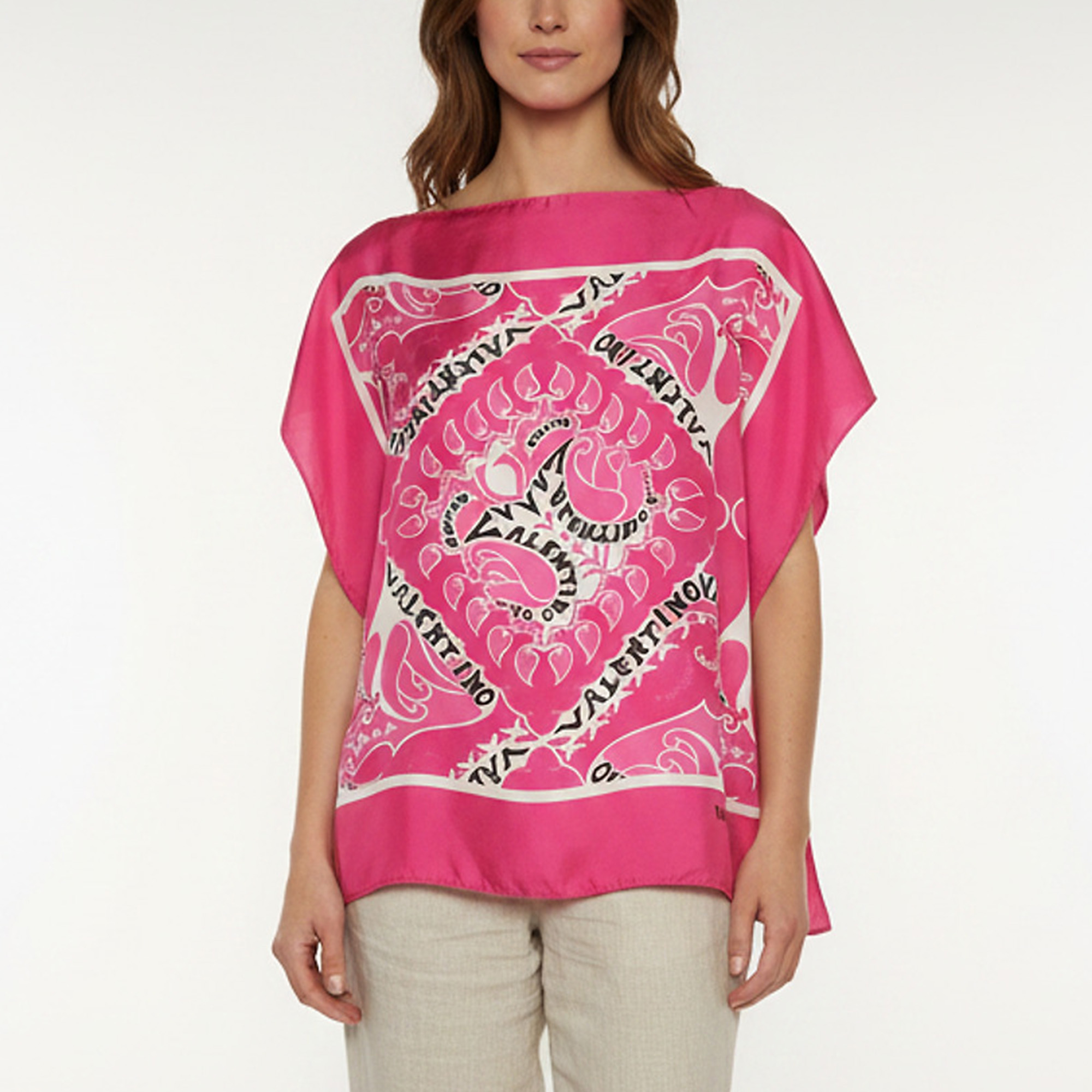 Valentino Pink Manifesto Bandana Print Silk Scarf Top S