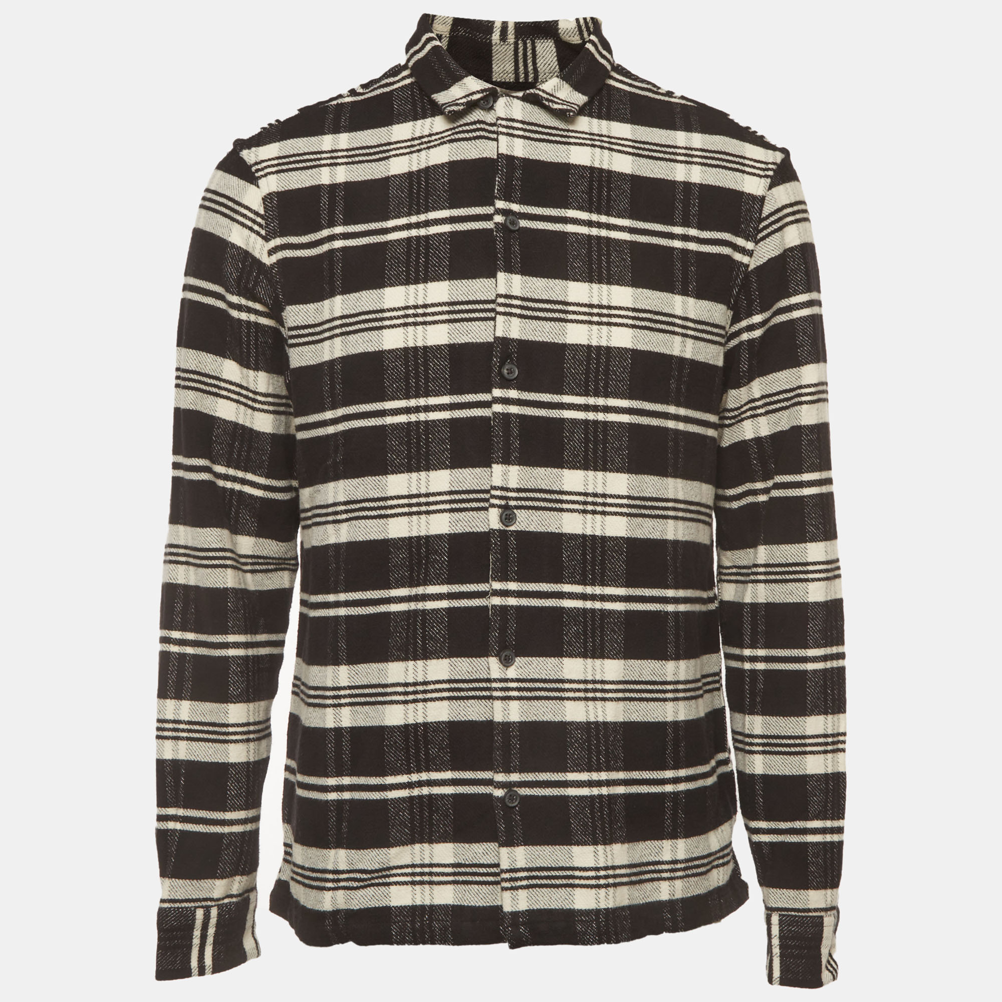 All Saints Black/White Plaid Cotton Button Up Cervino Shirt L