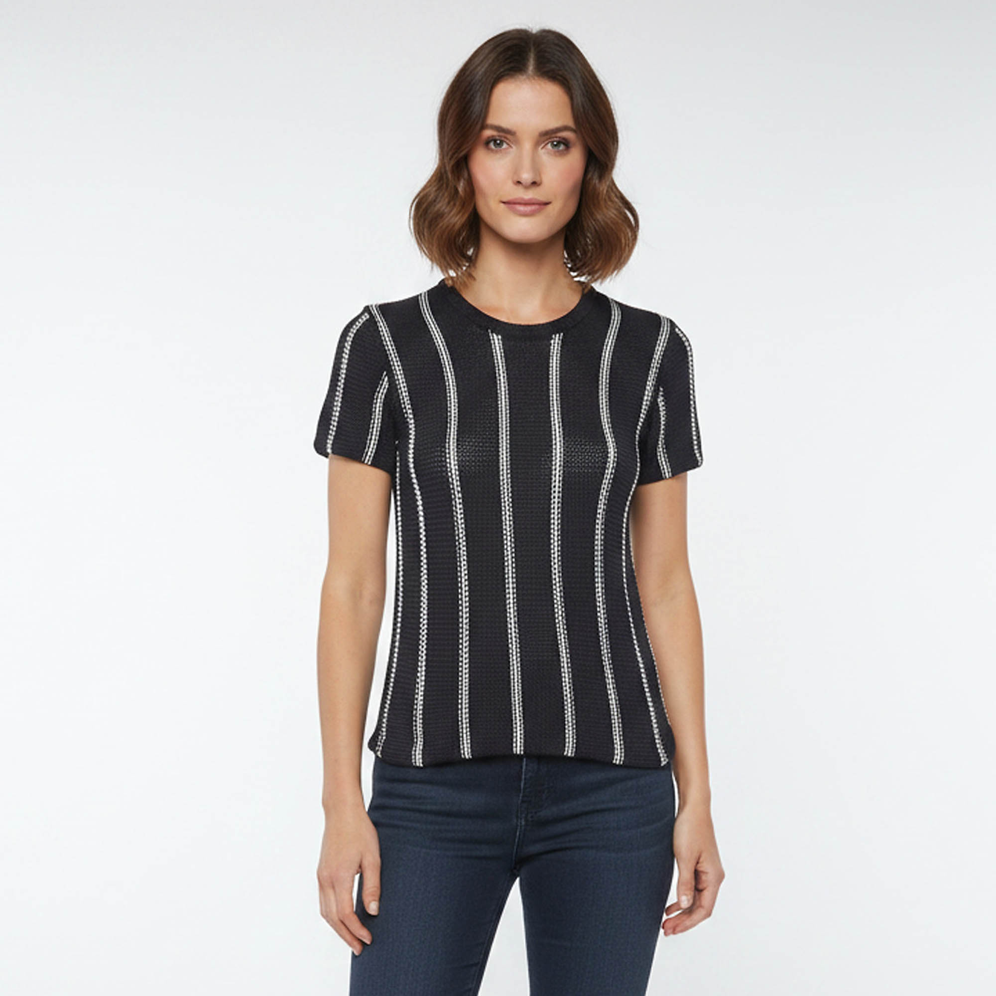 Theory Navy Blue Striped Knit Short Sleeve Top S