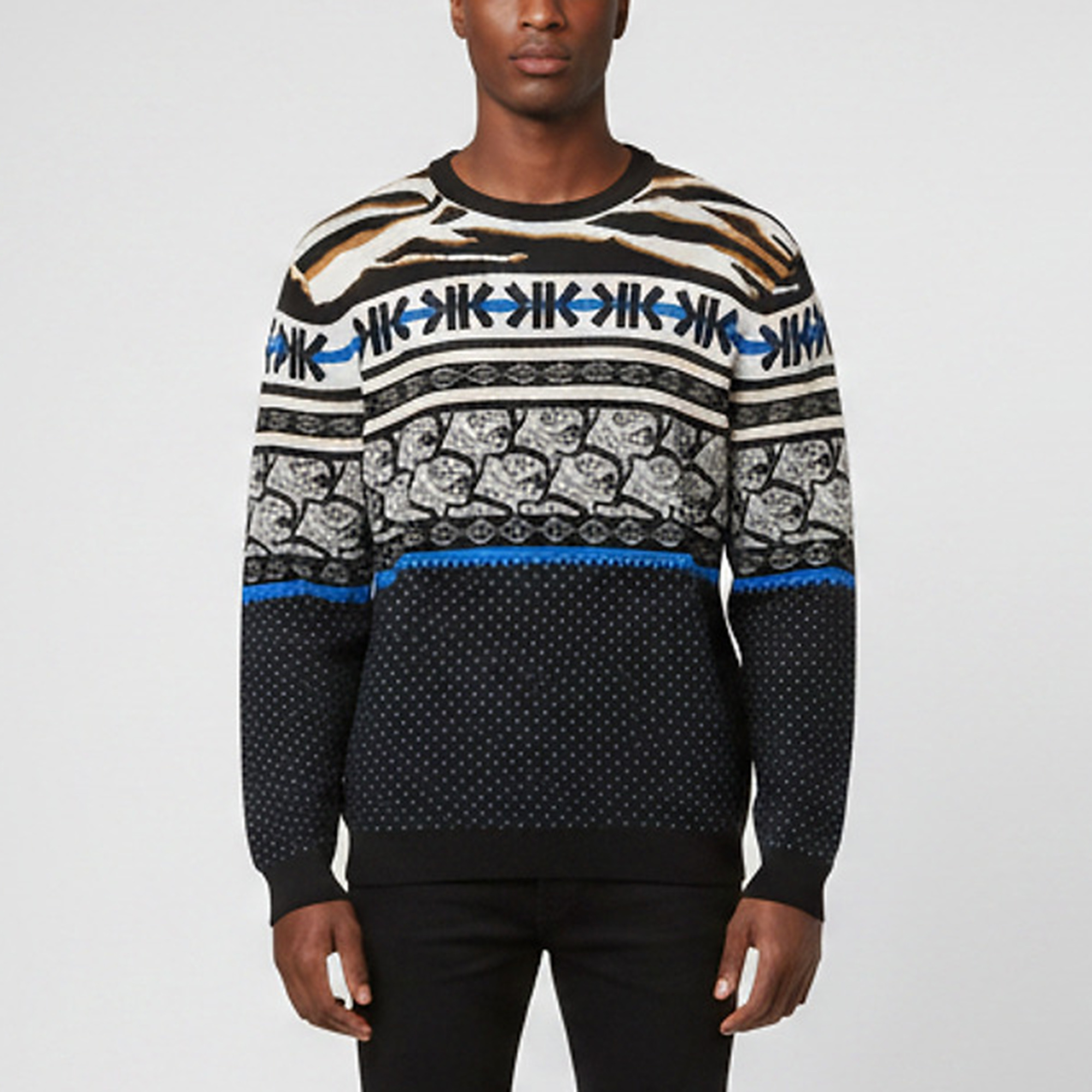 Kenzo Multicolour Fair Isle Tiger Jacquard Wool Knit Pullover XL