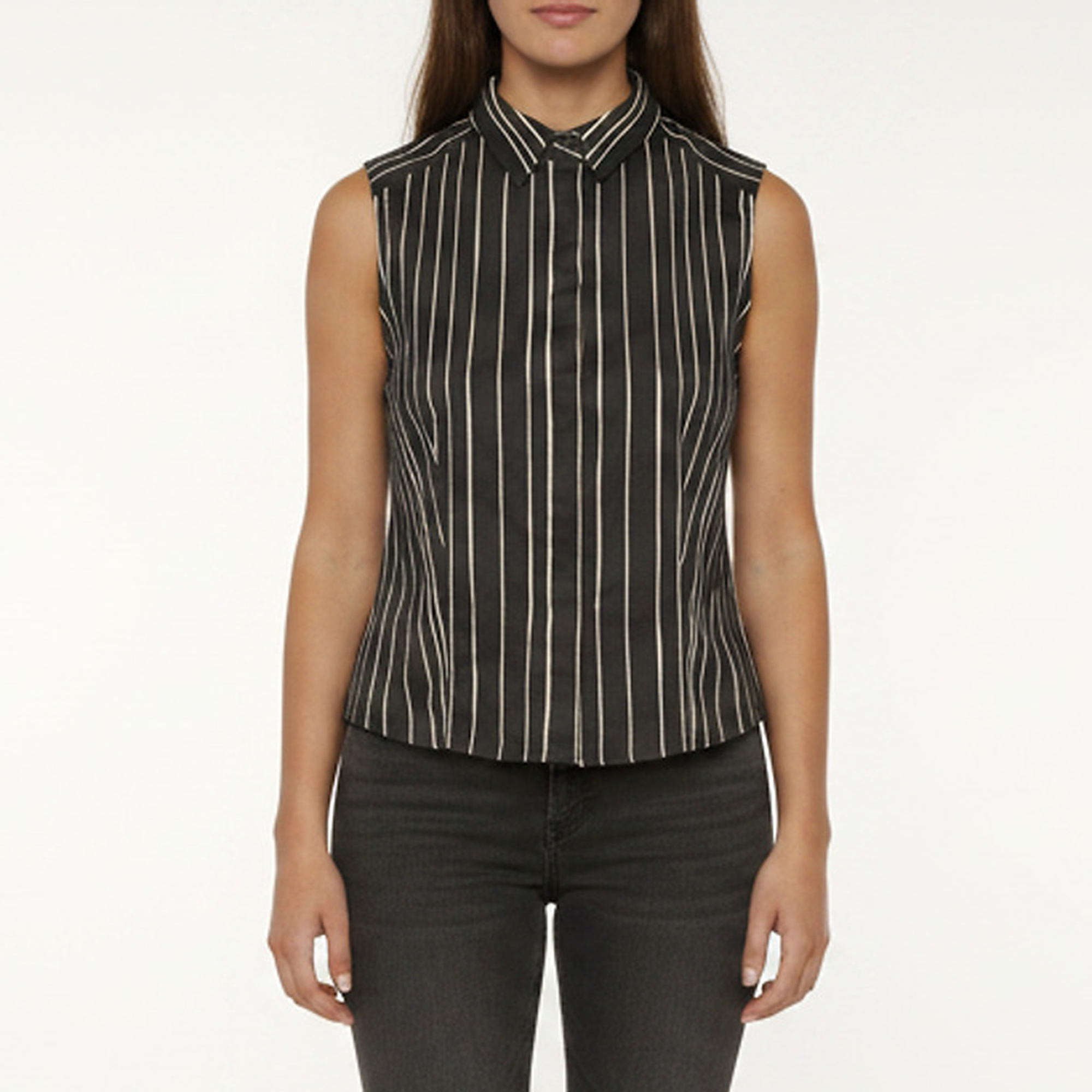 Alice + Olivia Black Striped Cotton Sleeveless Lea Cropped Top S
