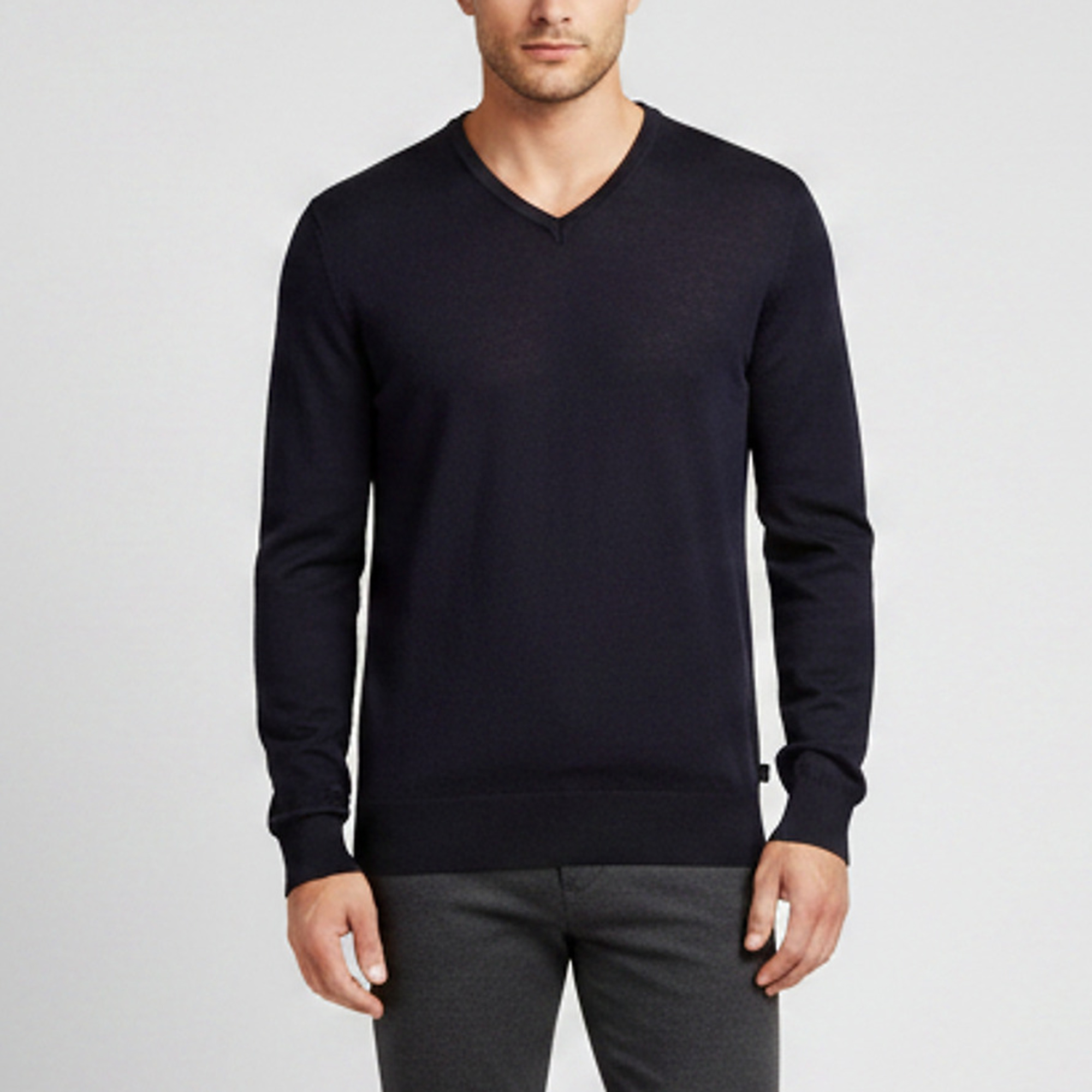 Armani Collezioni Navy Blue Wool Knit V-Neck Pullover M