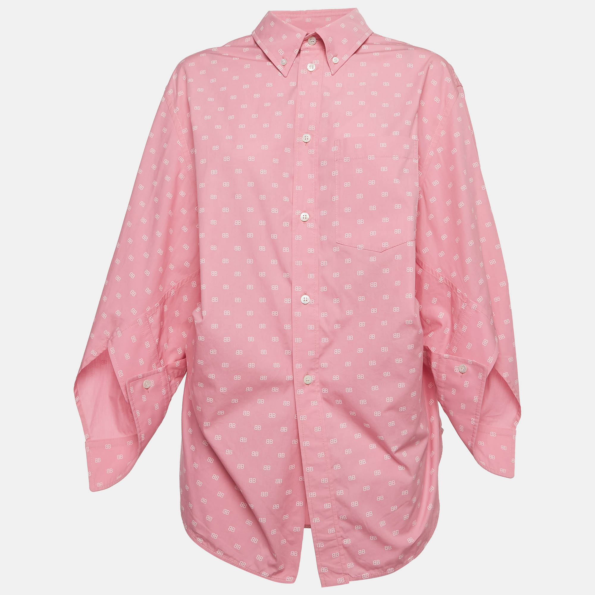 Balenciaga Pink BB Print Cotton Oversized Shirt M
