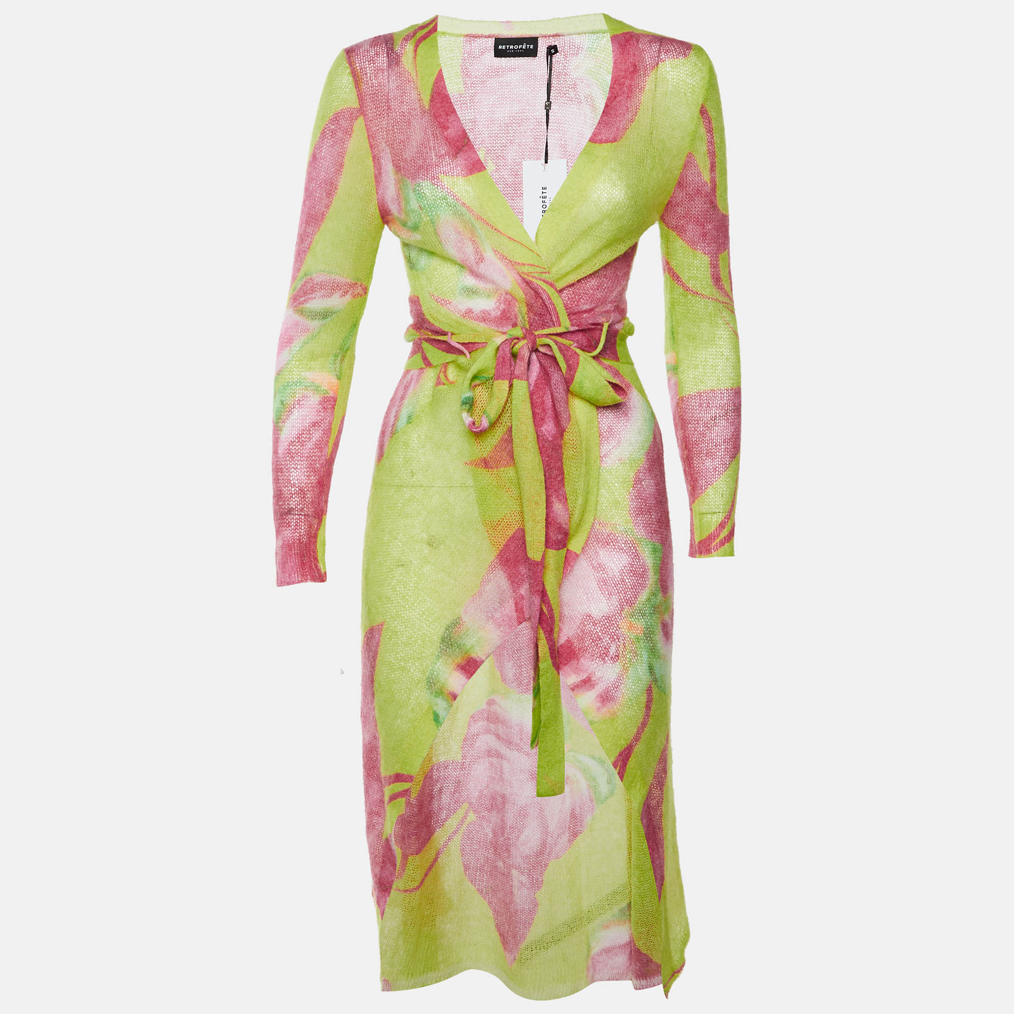Retrofete Green/Pink Printed Wool Knit Cardigan S