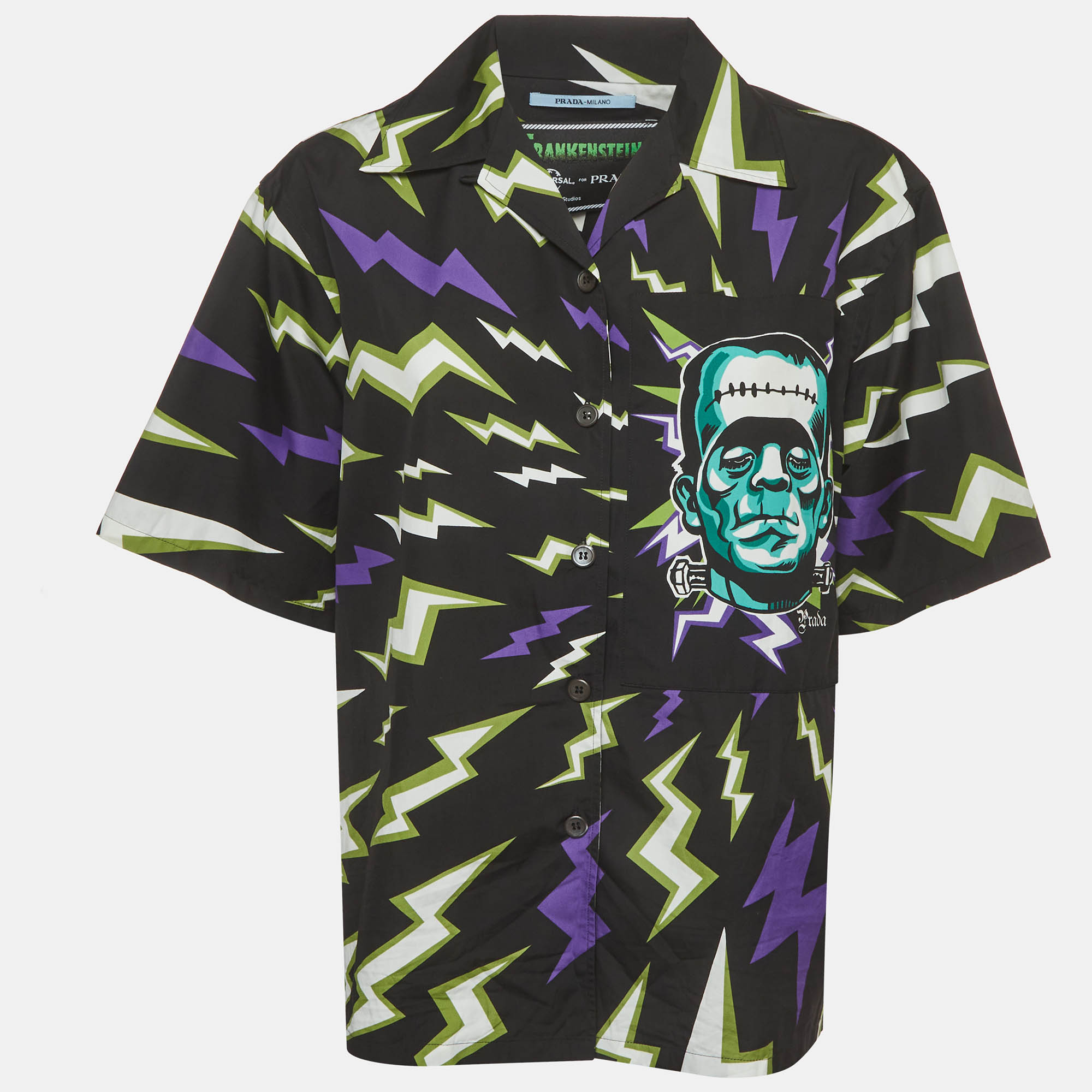 Prada x Universal Studios Cotton Frankenstein Lightning Bolt Bowling Shirt M