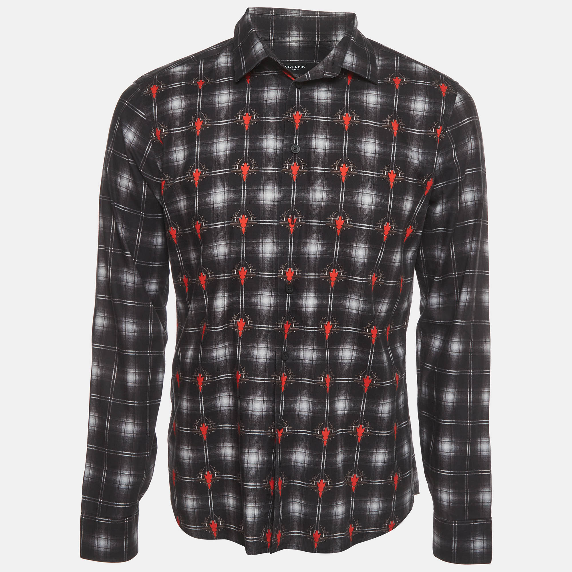 Givenchy Black Check Print Cotton Long Sleeve Shirt L