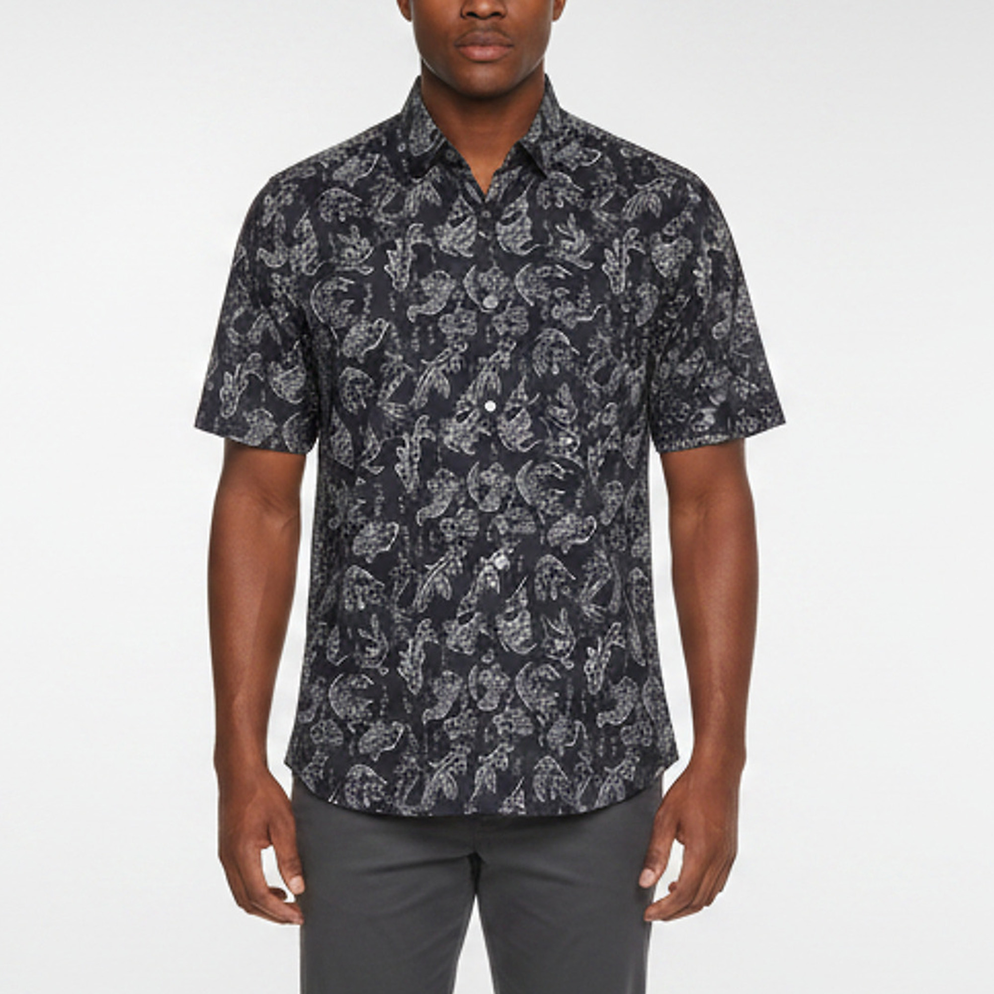 Lanvin Navy Blue Koi Fish Print Cotton Short Sleeve Shirt L