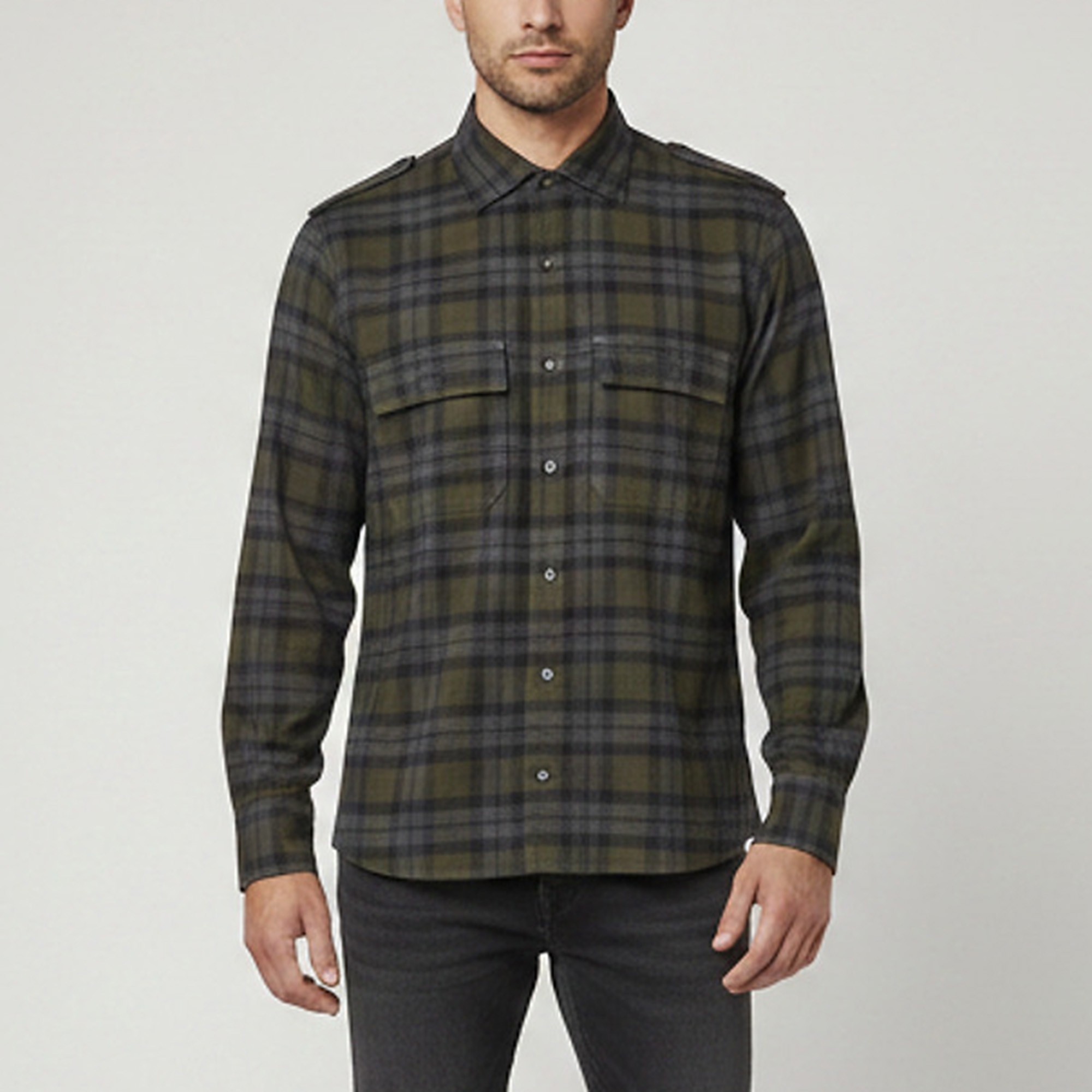 Loro Piana Grey/Green Plaid Cotton Caral Overshirt M