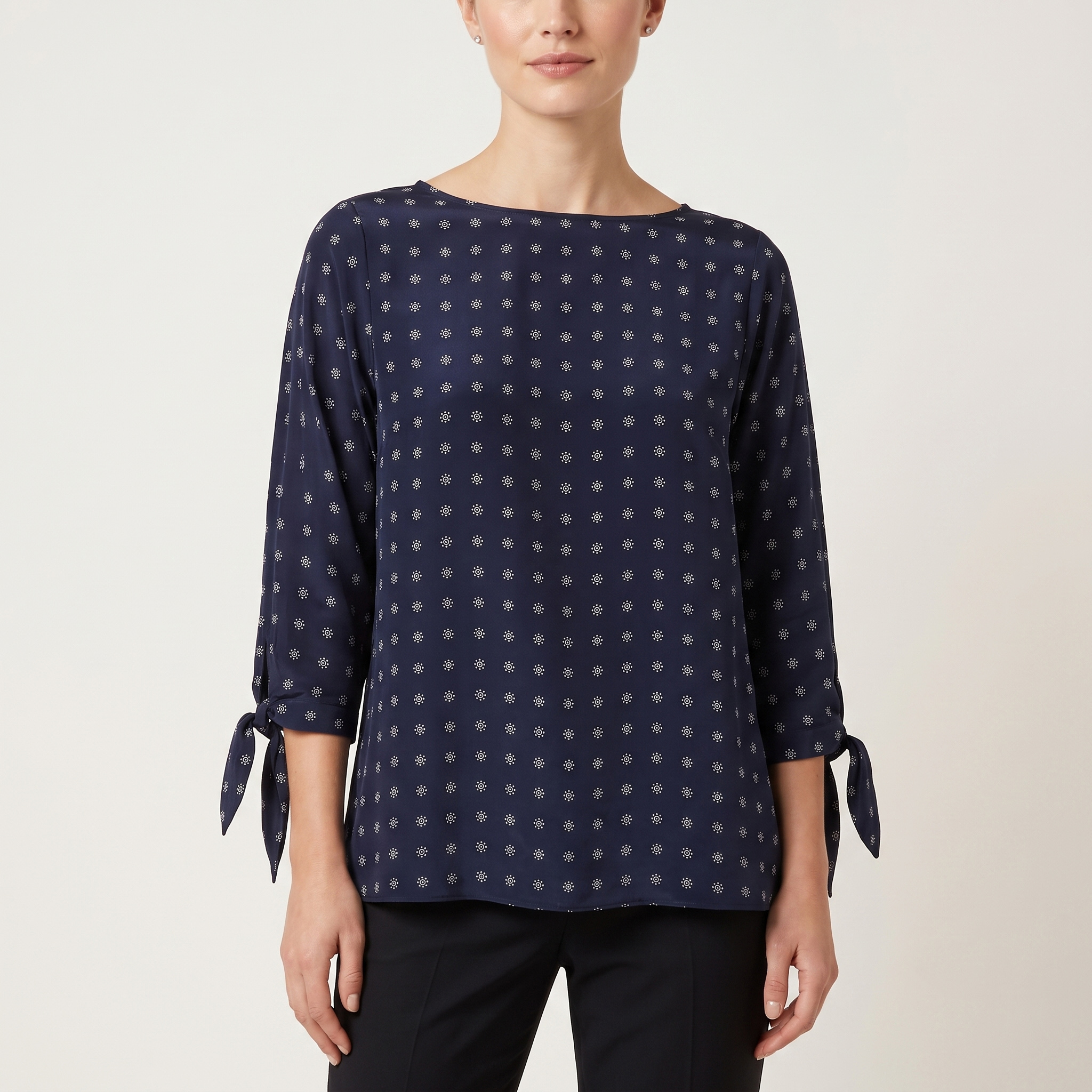 Weekend Max Mara Navy Blue Motif Print Crepe Silk Blouse L