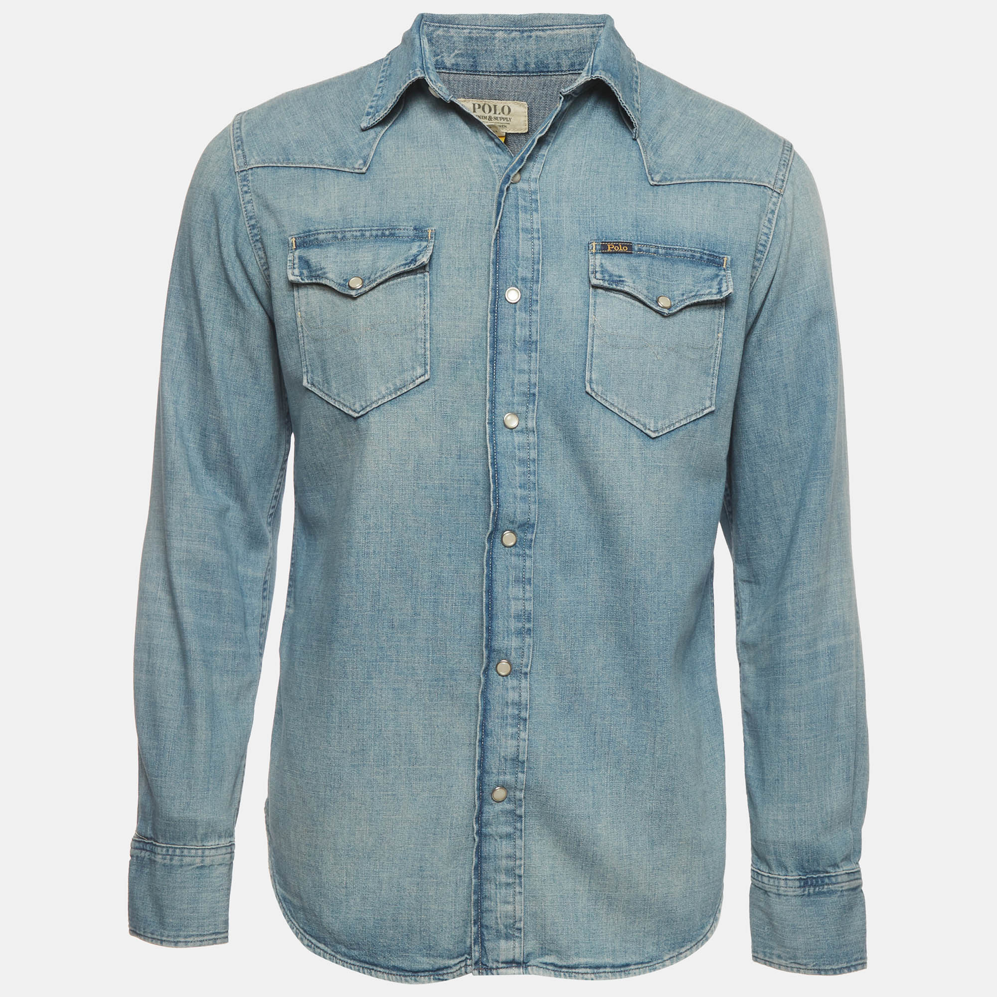 Polo Ralph Lauren Blue Slub Denim Western Shirt S