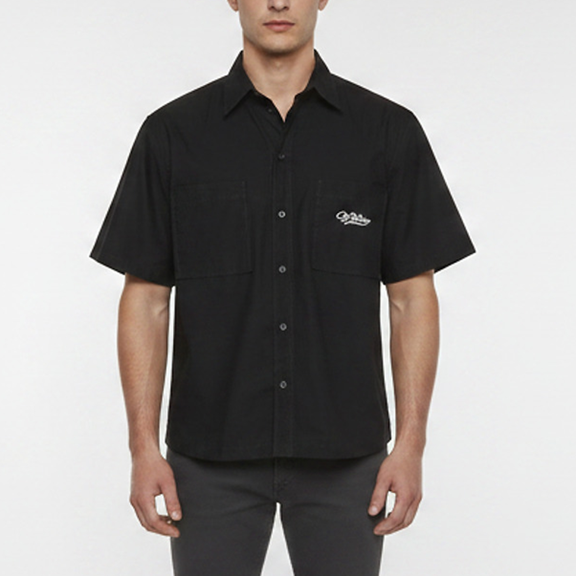 Off-White Black Logo Embroidered Poplin Bowling Shirt M