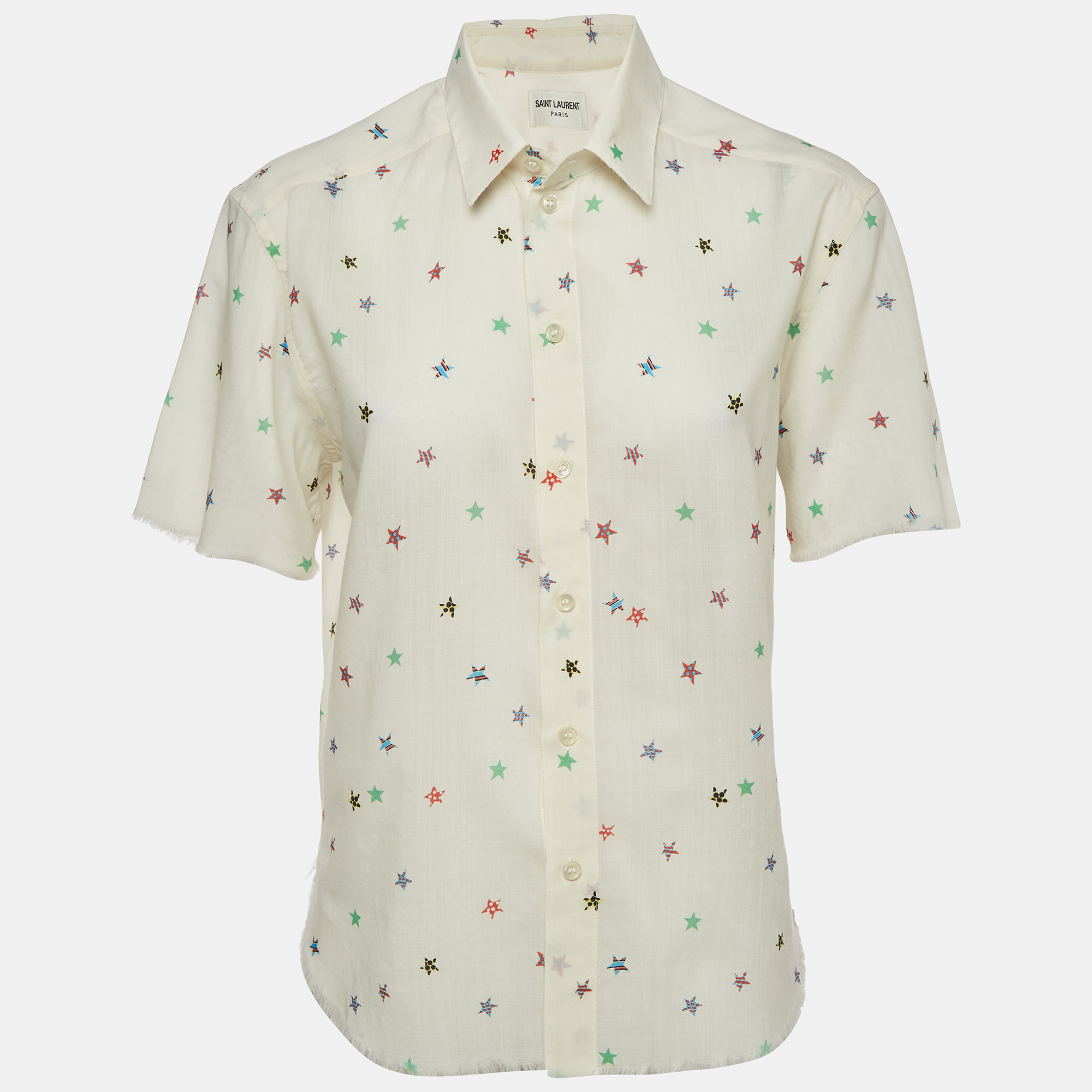 Saint Laurent Paris Cream Star Print Wool Shirt S