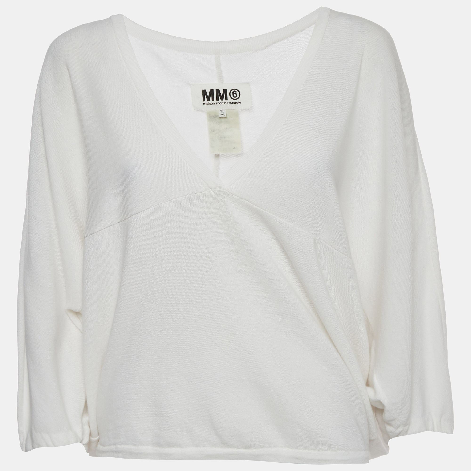 MM6 Maison Margiela White  Jersey V-Neck Long Sleeve Top M Maison Martin Margiela