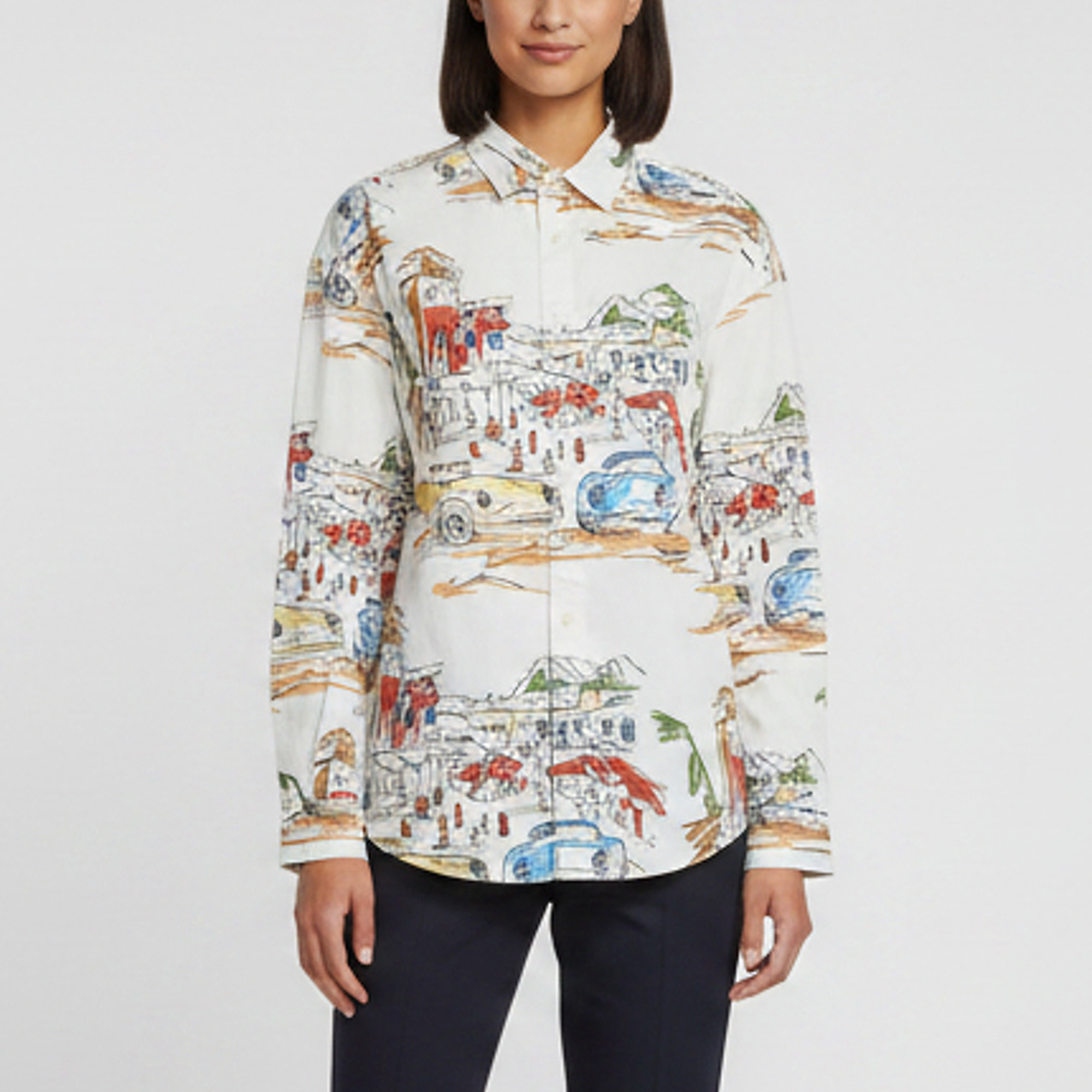 Jacquemus White Capri Cars Print Poplin La Chemise Simon Shirt M