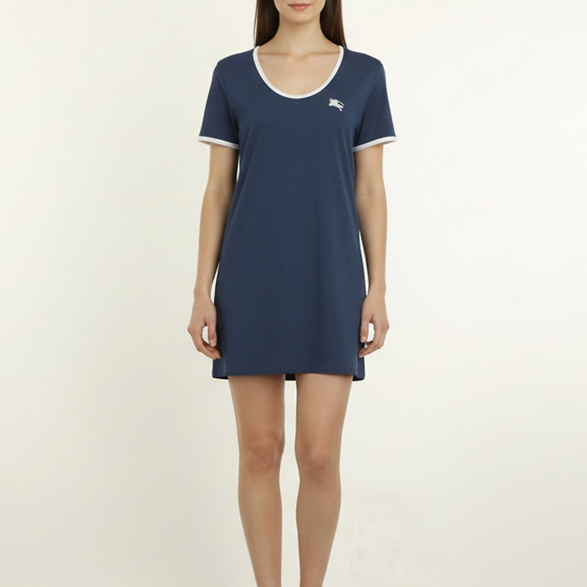 Burberry Blue Cotton Monogram Embroidered V Neck Tops S