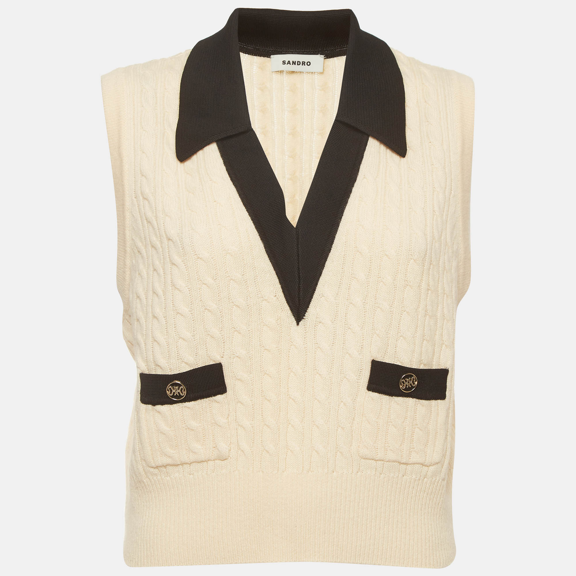 Sandro Cream Cable Knit Suzy Sweater Vest M