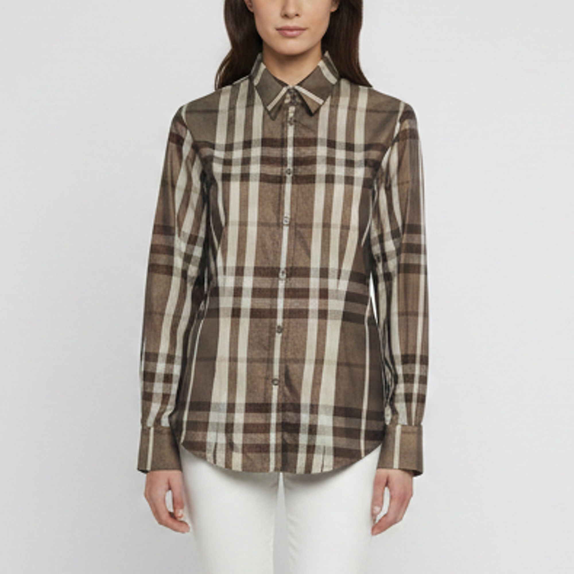 Burberry London Brown Metallic Checked Cotton Shirt L