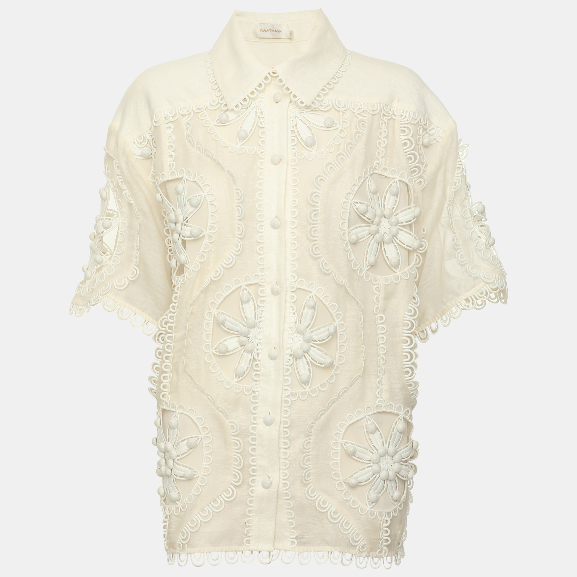 Zimmermann White Lace Doily Buttons Up  Tops S