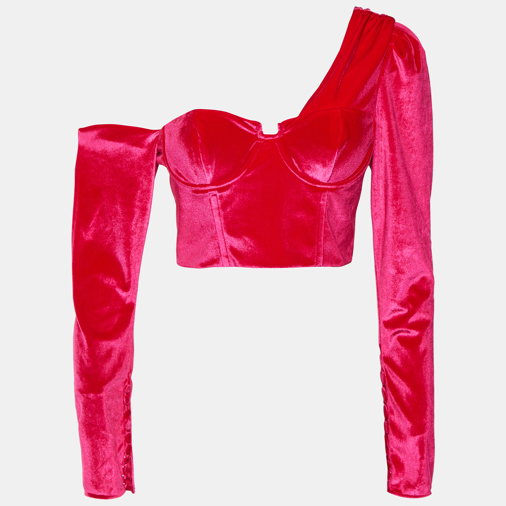 Self-Portrait Pink Velvet One Shoulder Crop Top M