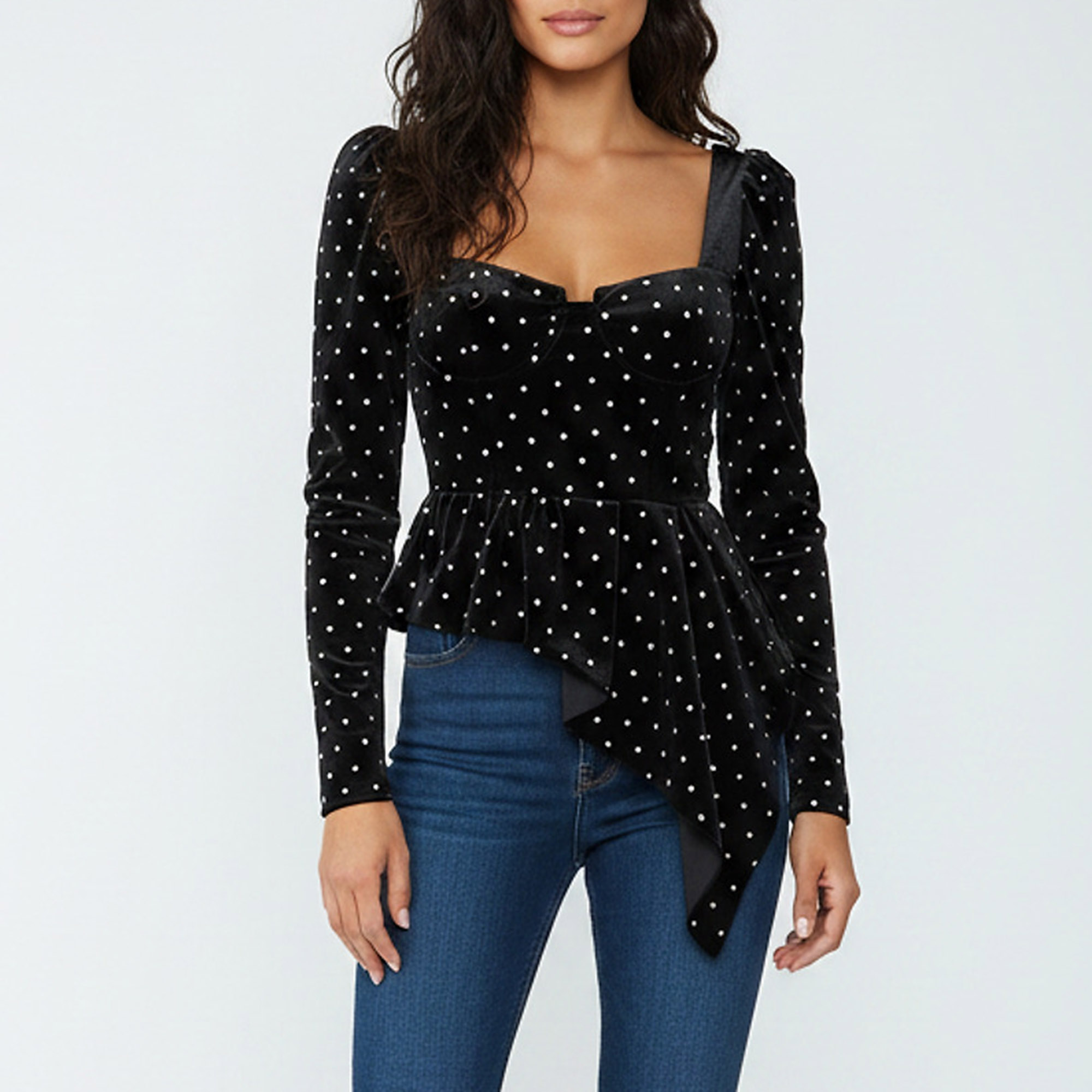 Self-Portrait Black Velvet Diamante Asymmetrical Top S