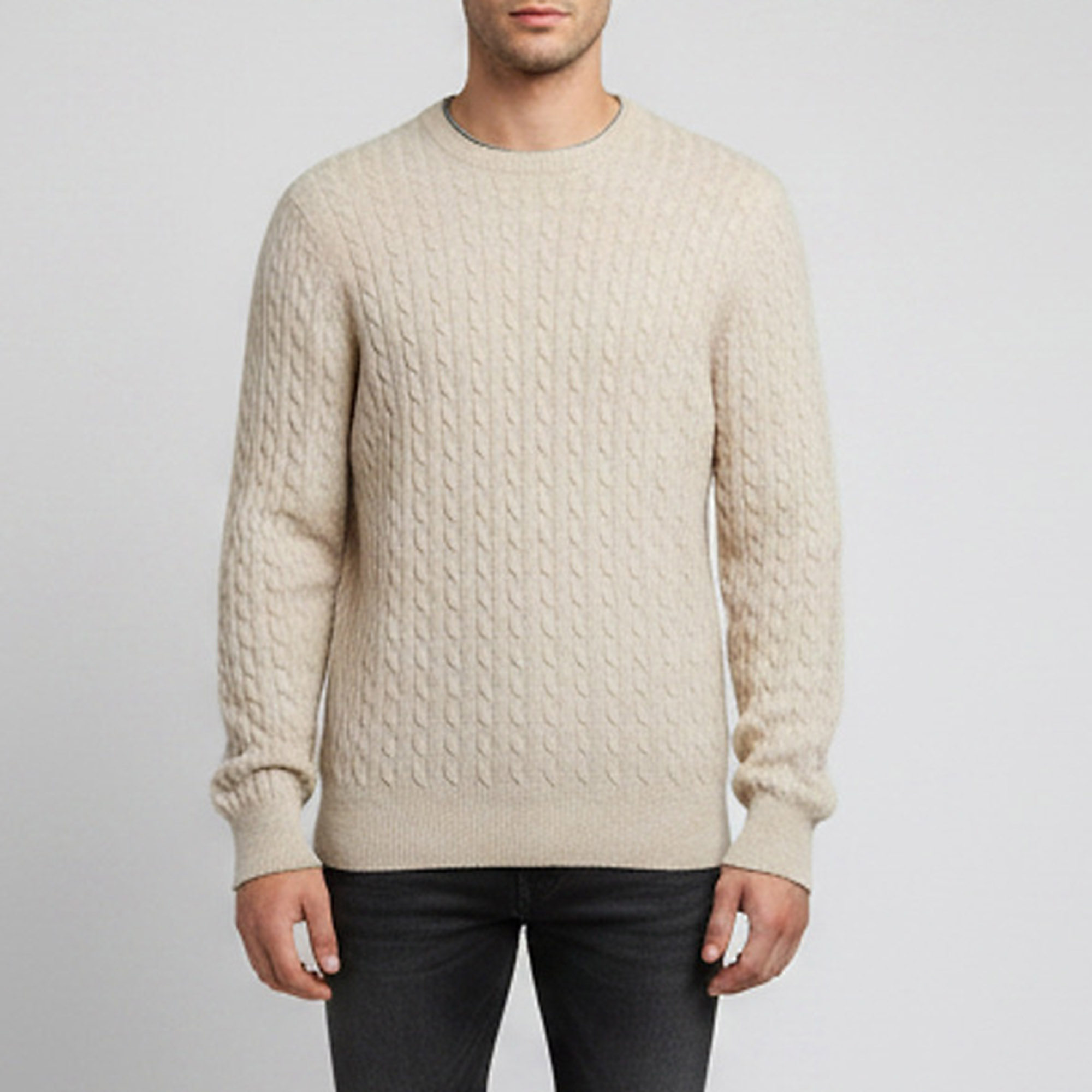 Brunello Cucinelli Beige Cable Knit Cashmere Vanise Crewneck Sweater XXXL