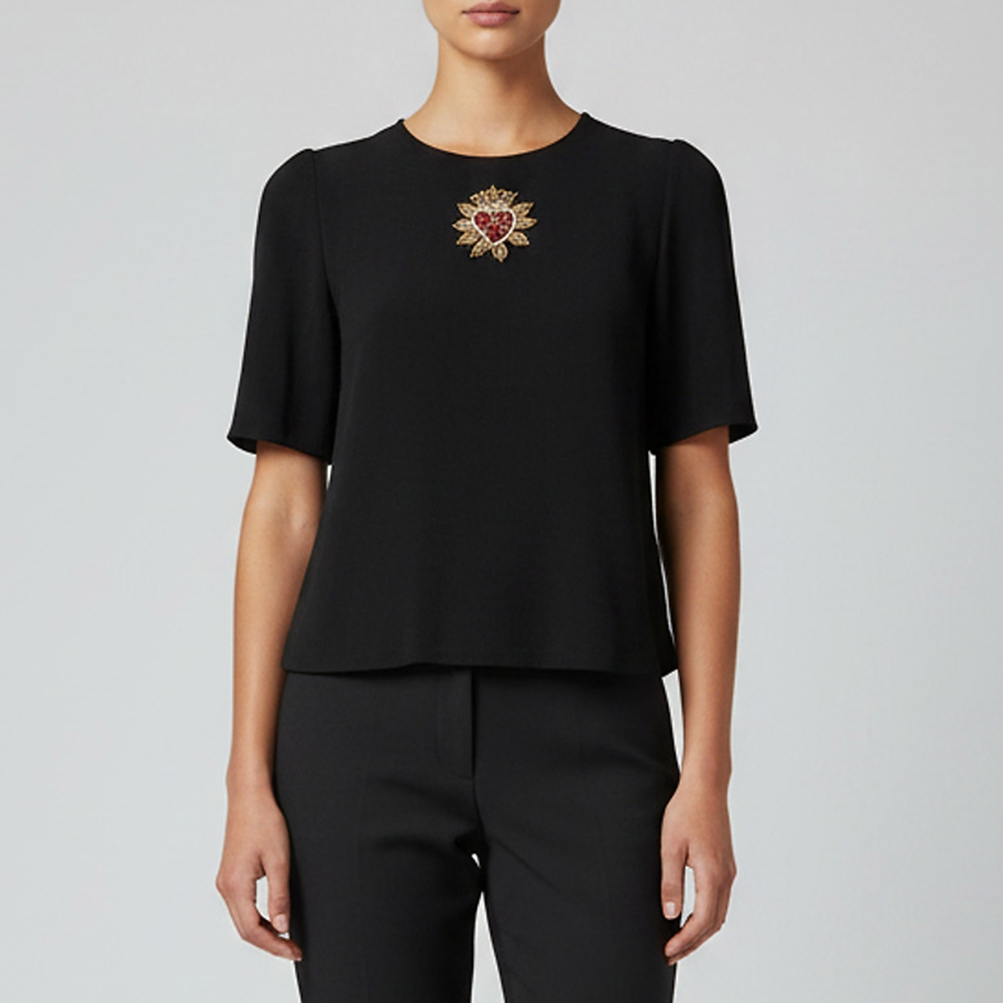 Dolce & Gabbana Black Crepe Embroidered Top S