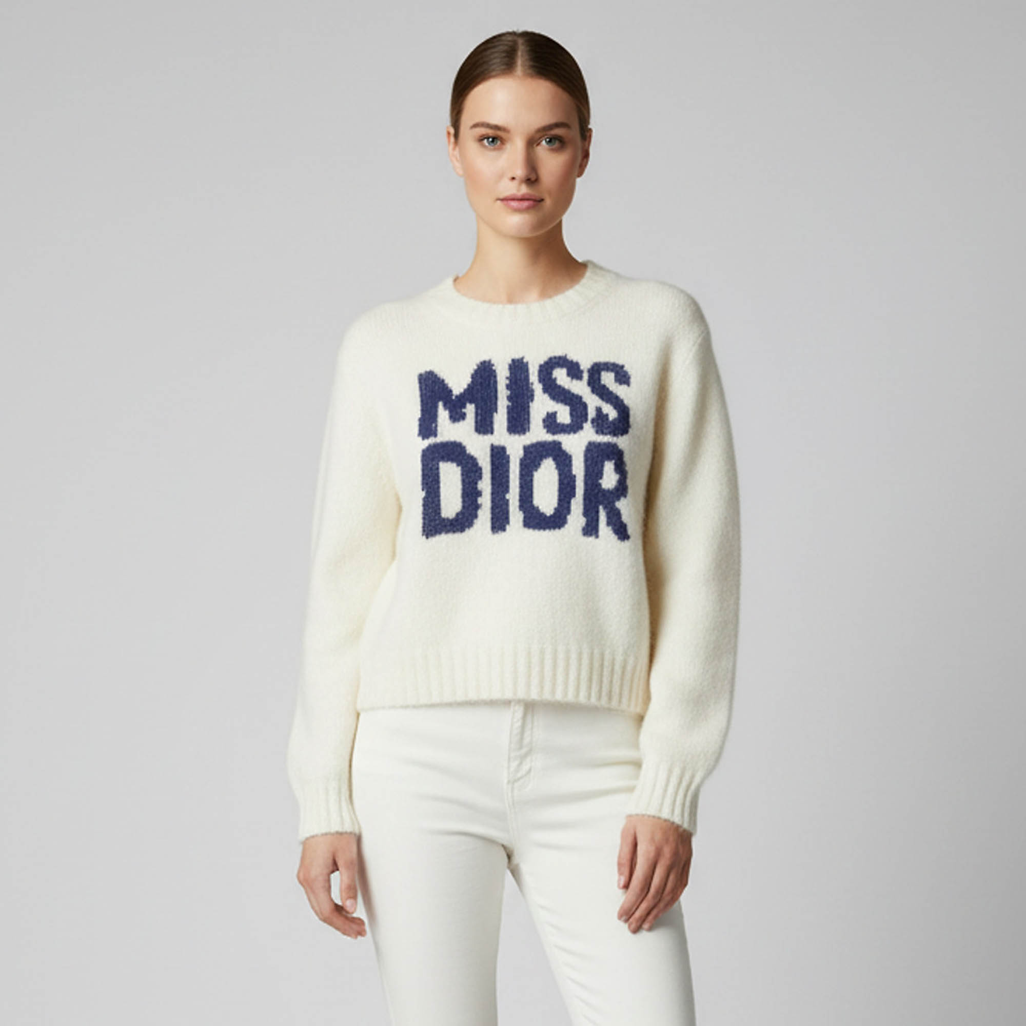 Christian Dior Off White "Miss Dior" Intarsia Knit Crewneck Jumper M