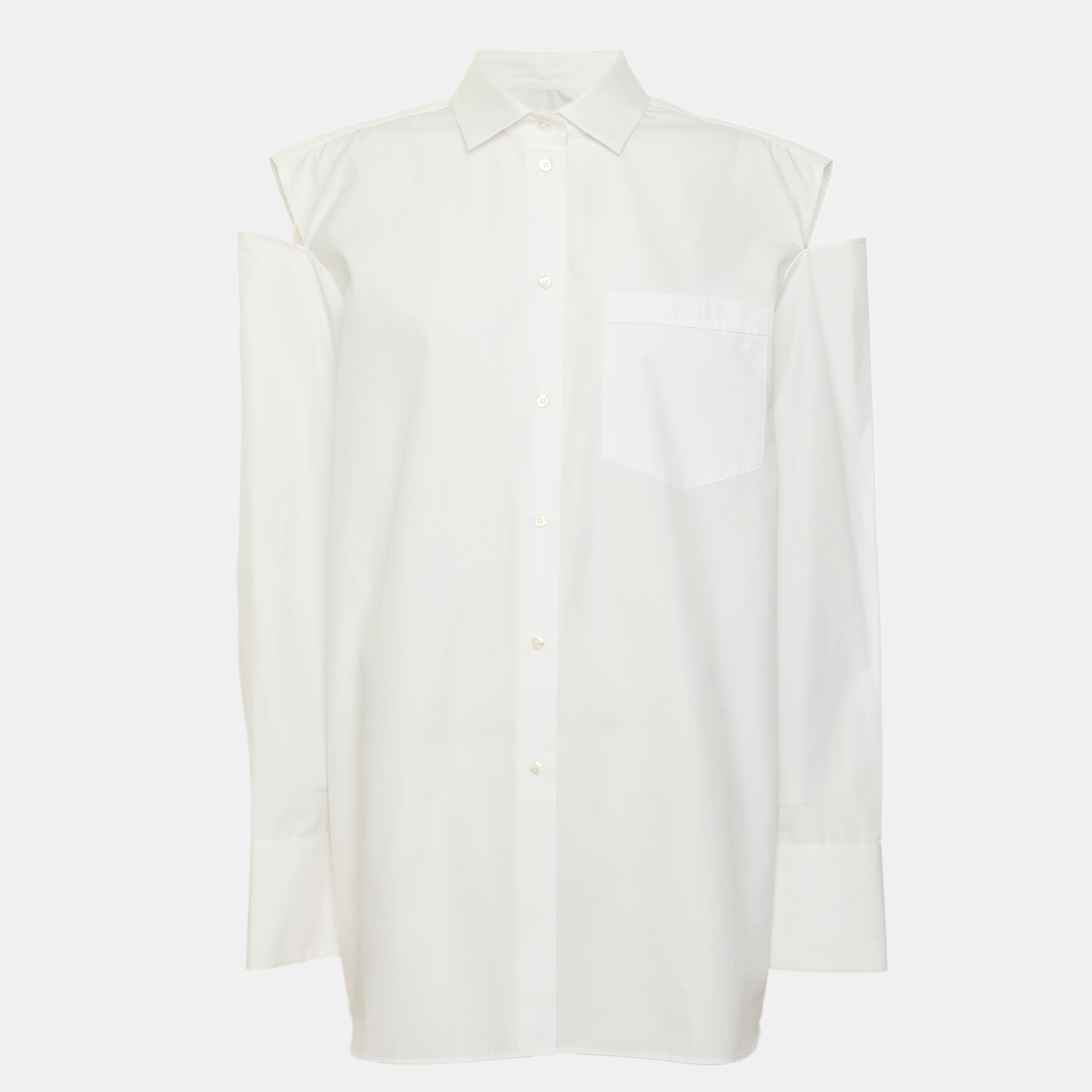 Valentino White Cotton Cold-Shoulder Cut-Out Poplin Oversized Shirt L
