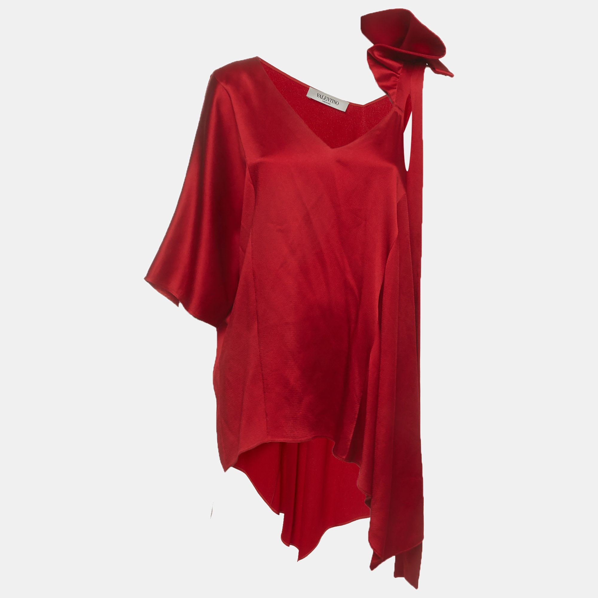 Valentino Red Satin Draped Top S
