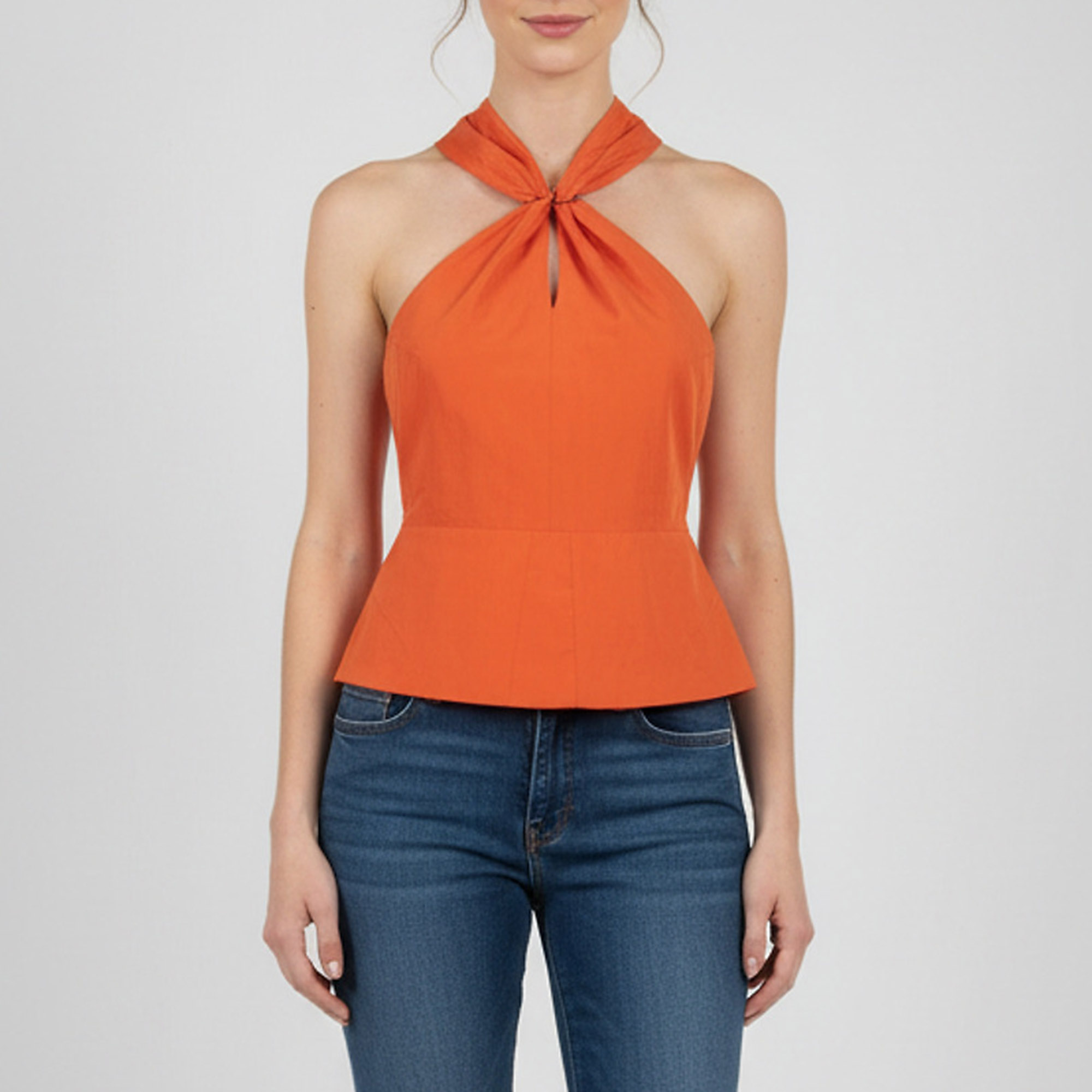 Yves Saint Laurent Orange Cotton Backless Halter Neck Top S