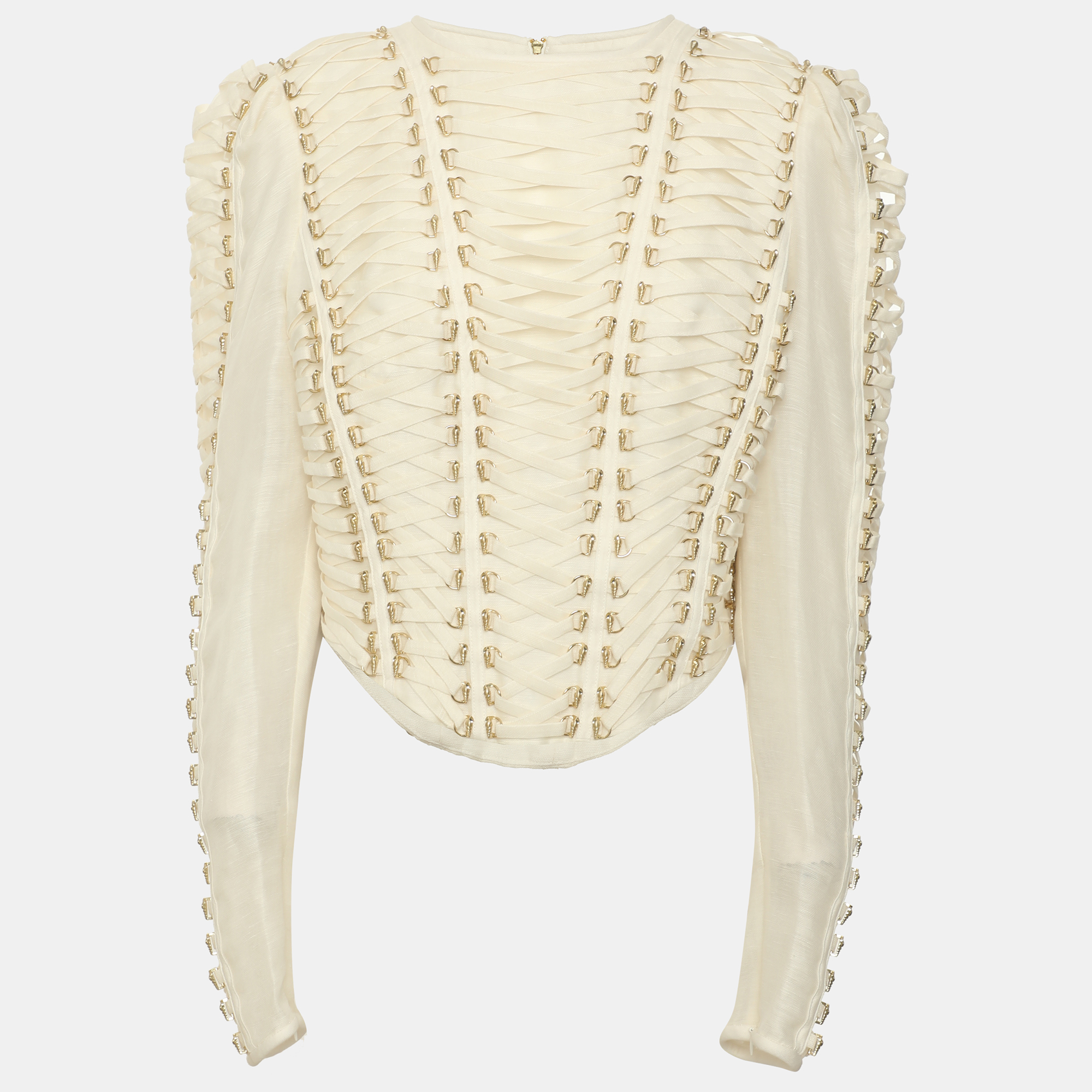 Zimmermann White Linen Blend Coaster Cropped Bodice Top L