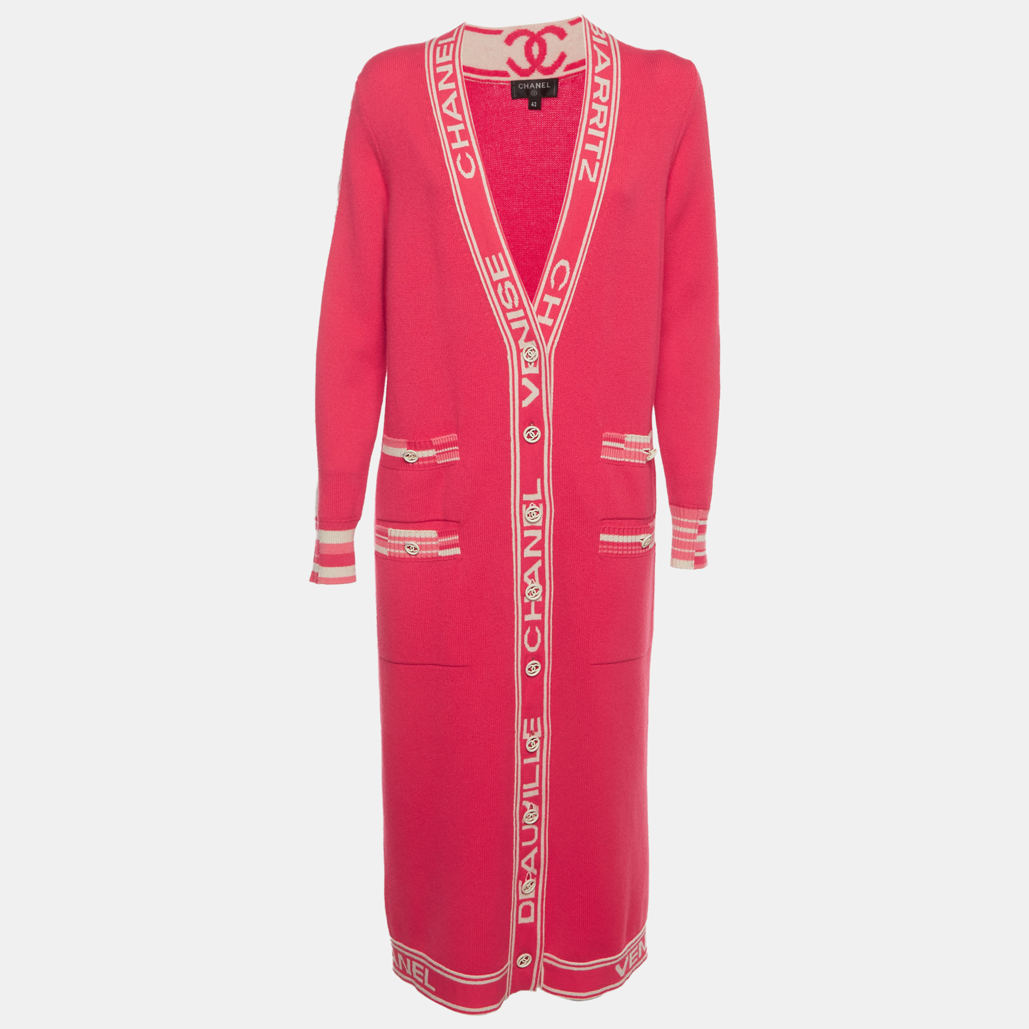 Chanel Pink Cashmere Knit Long Cardigan L