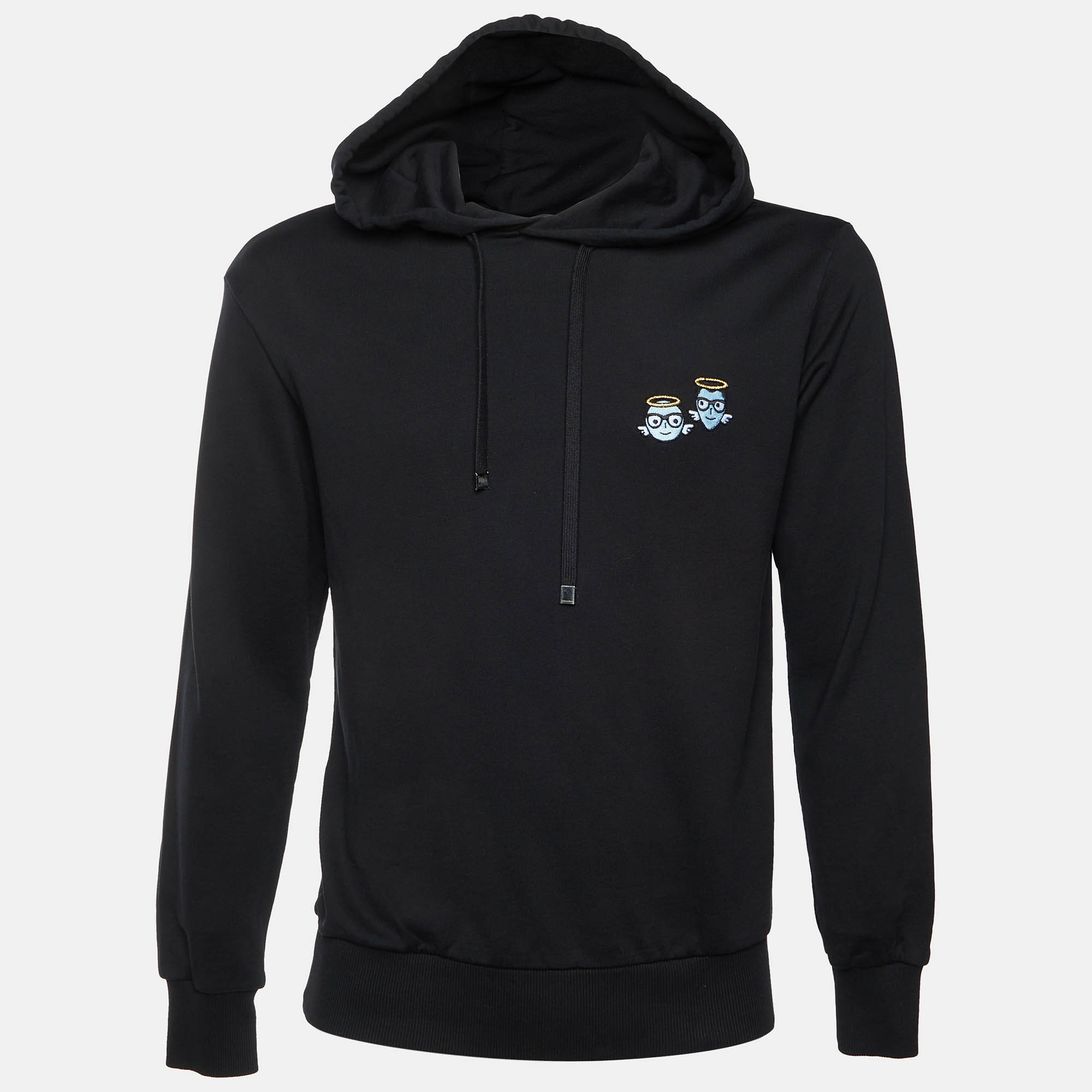 Dolce & Gabbana Black Embroidered Cotton Knit #DGFamily Hoodie M
