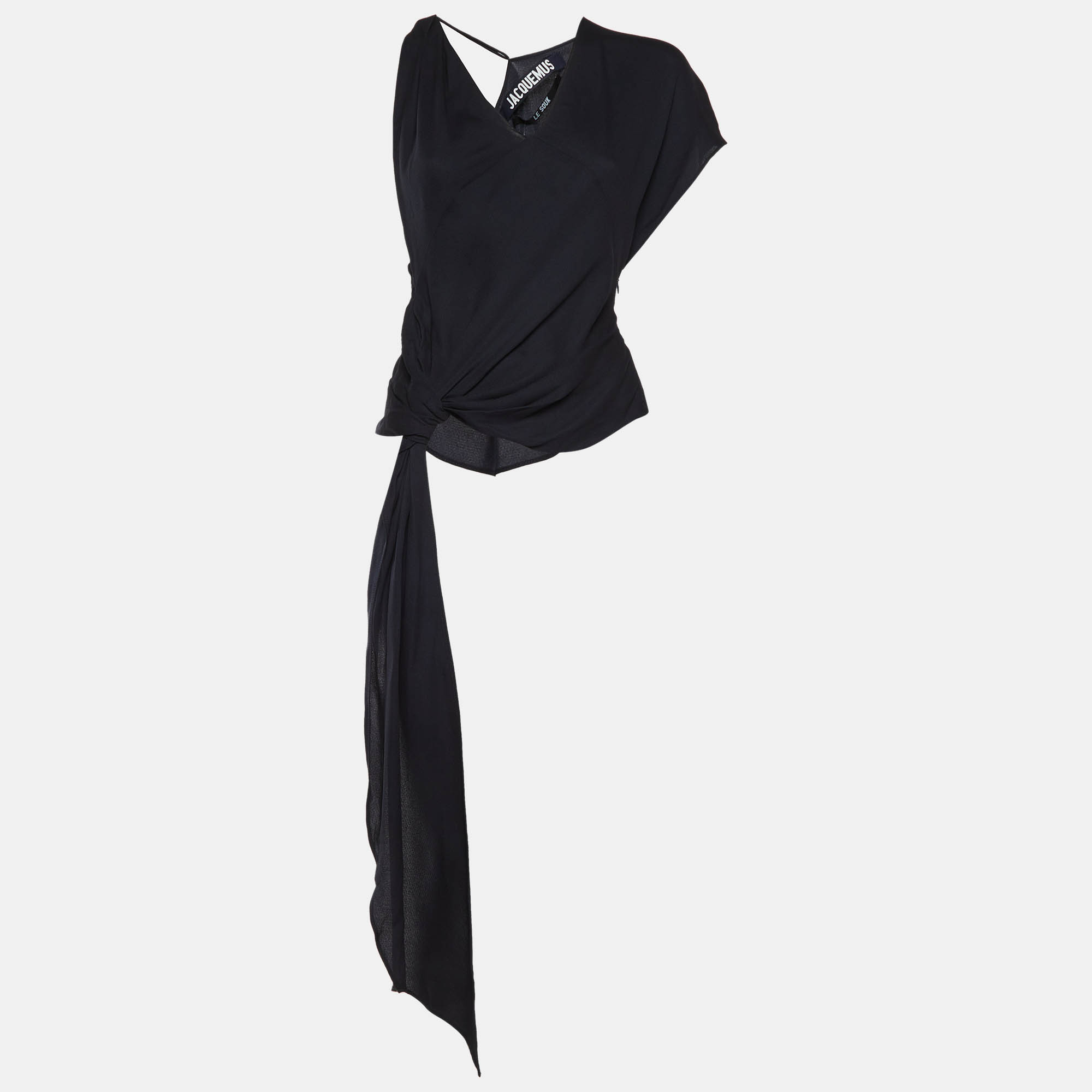 Jacquemus Le Souk Dark Grey Draped Crepe Asymmetric Crop Top L