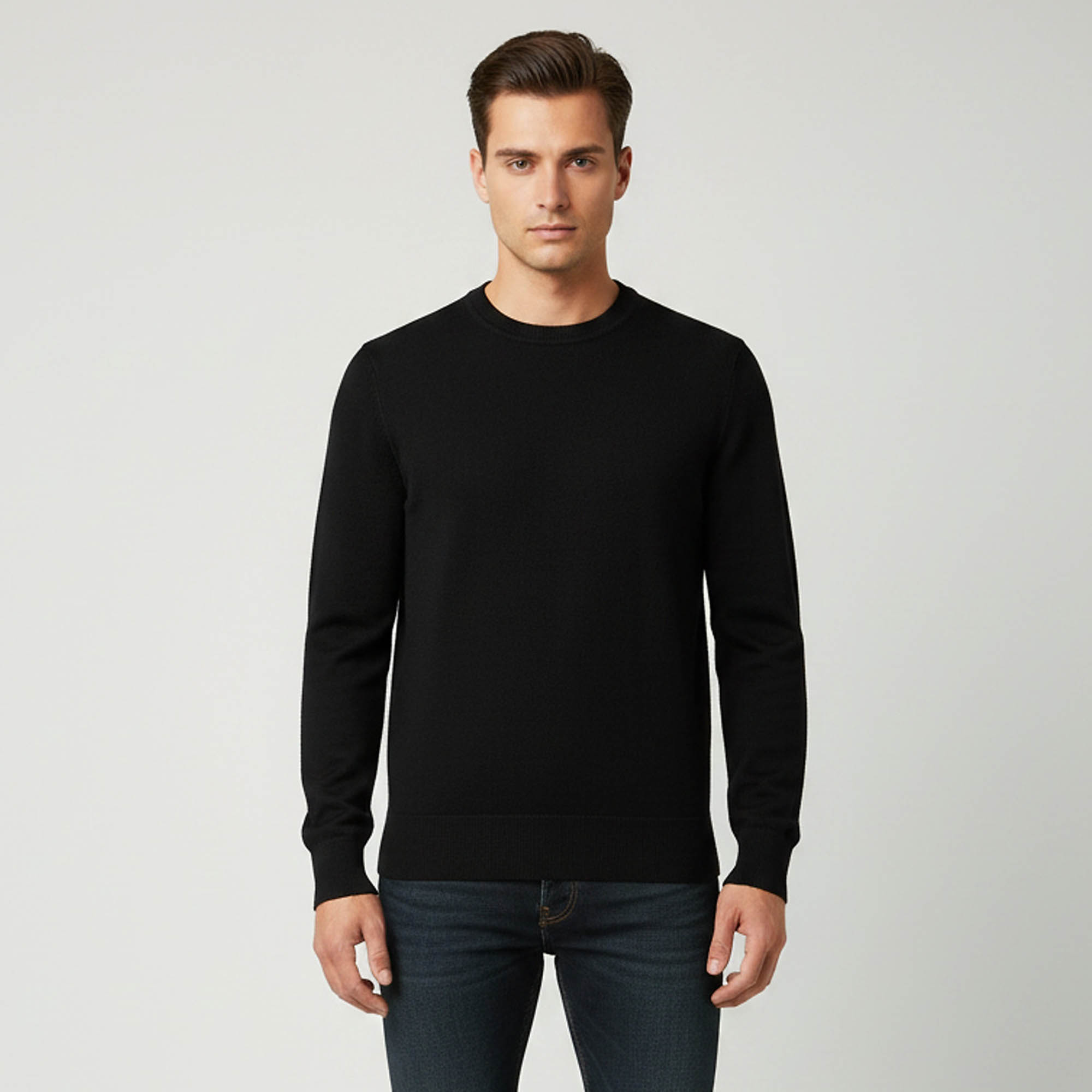 Z Zegna Black Wool Knit Crewneck Sweater L
