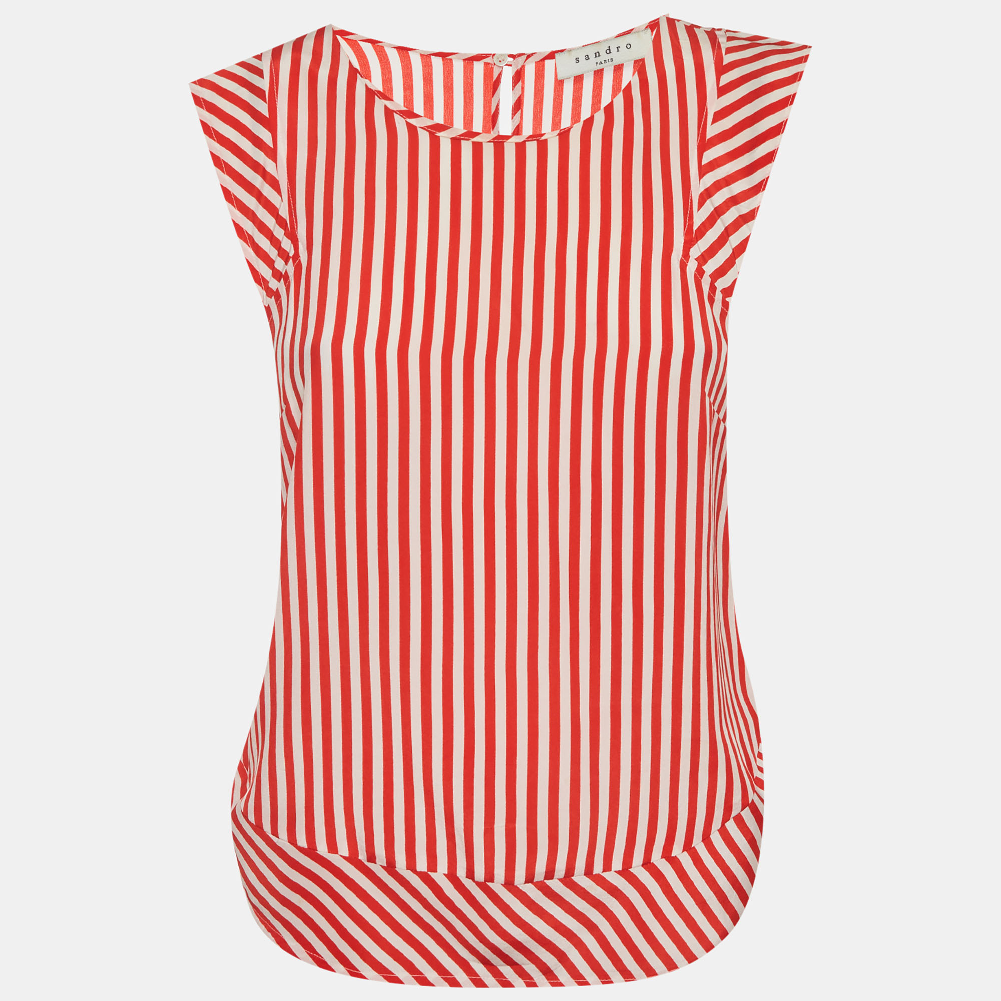 Sandro Red White/ Red Stripe Crepe Short Sleeve Top S