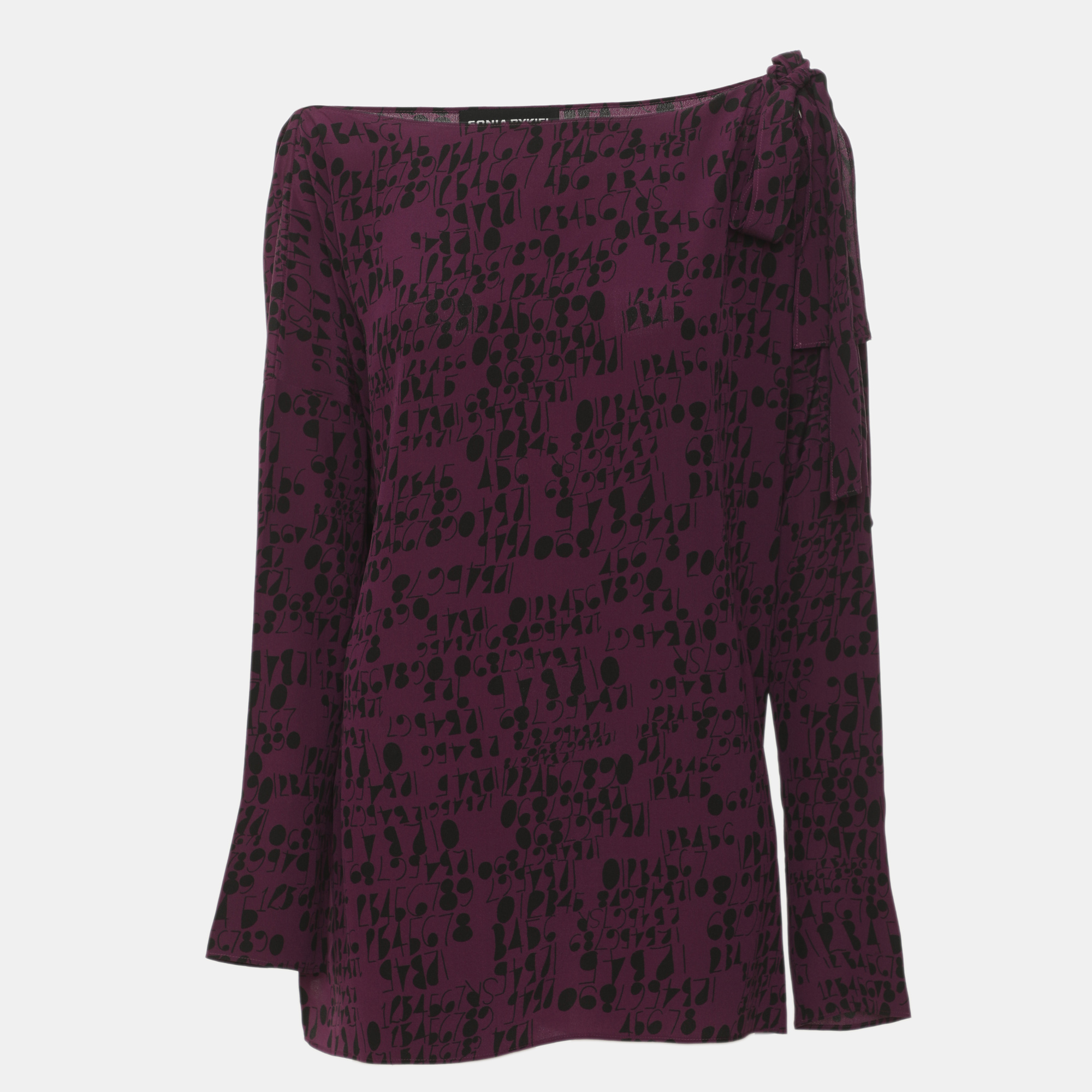 Sonia Rykiel Purple Printed Crepe Off-Shoulder Tops M