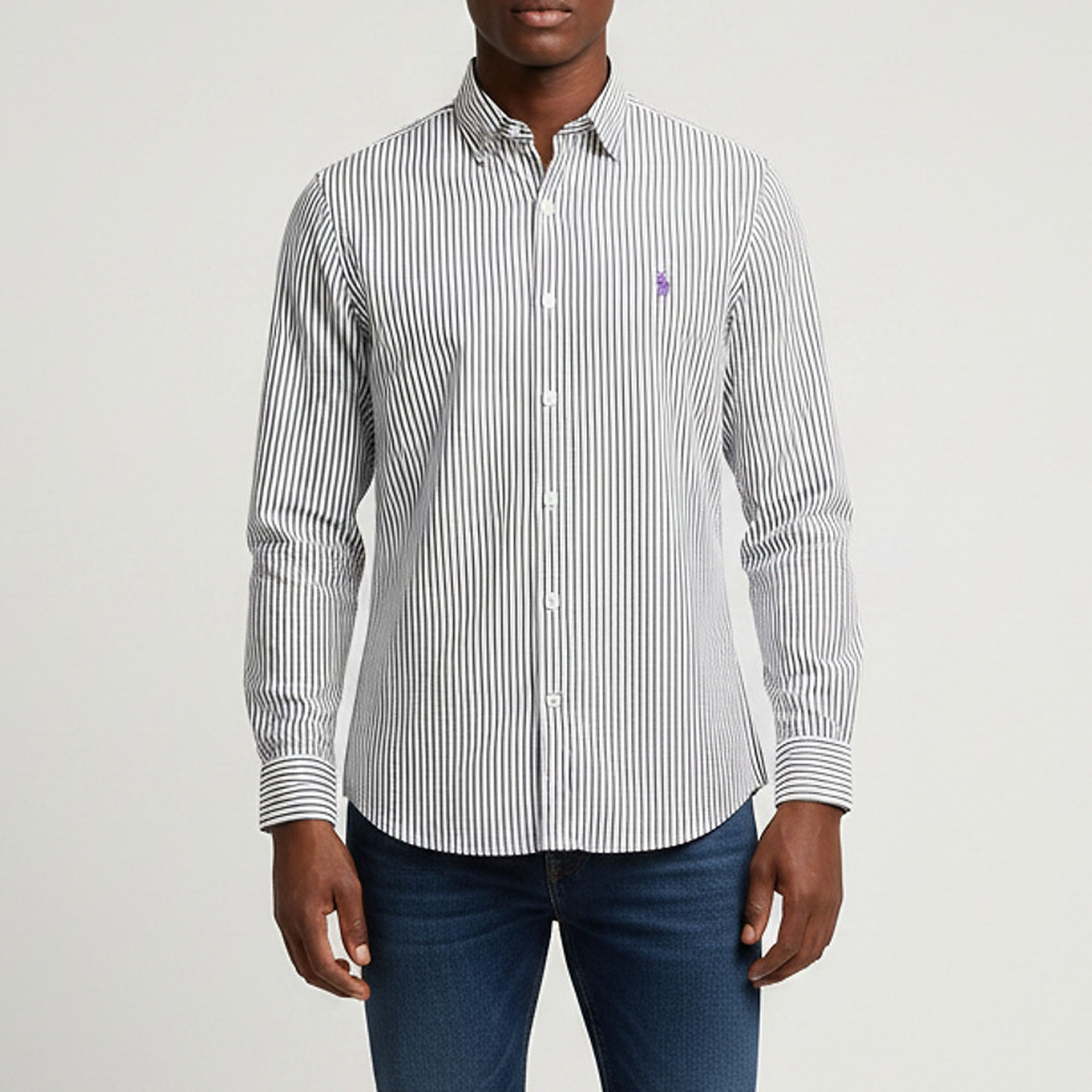 Polo Ralph Lauren White/Black Striped Poplin Shirt S