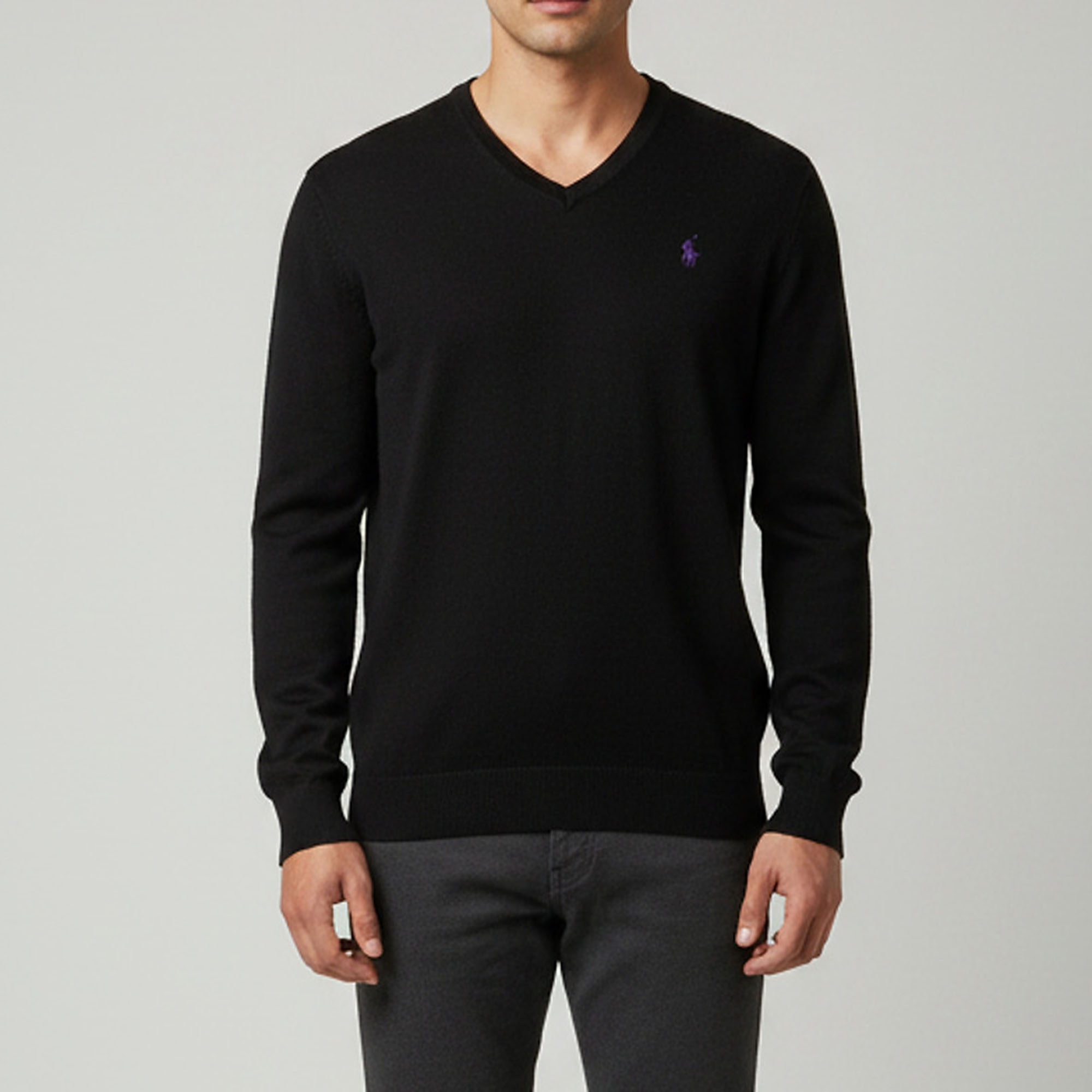 Polo Ralph Lauren Black Logo Embroidered V-Neck Pullover M
