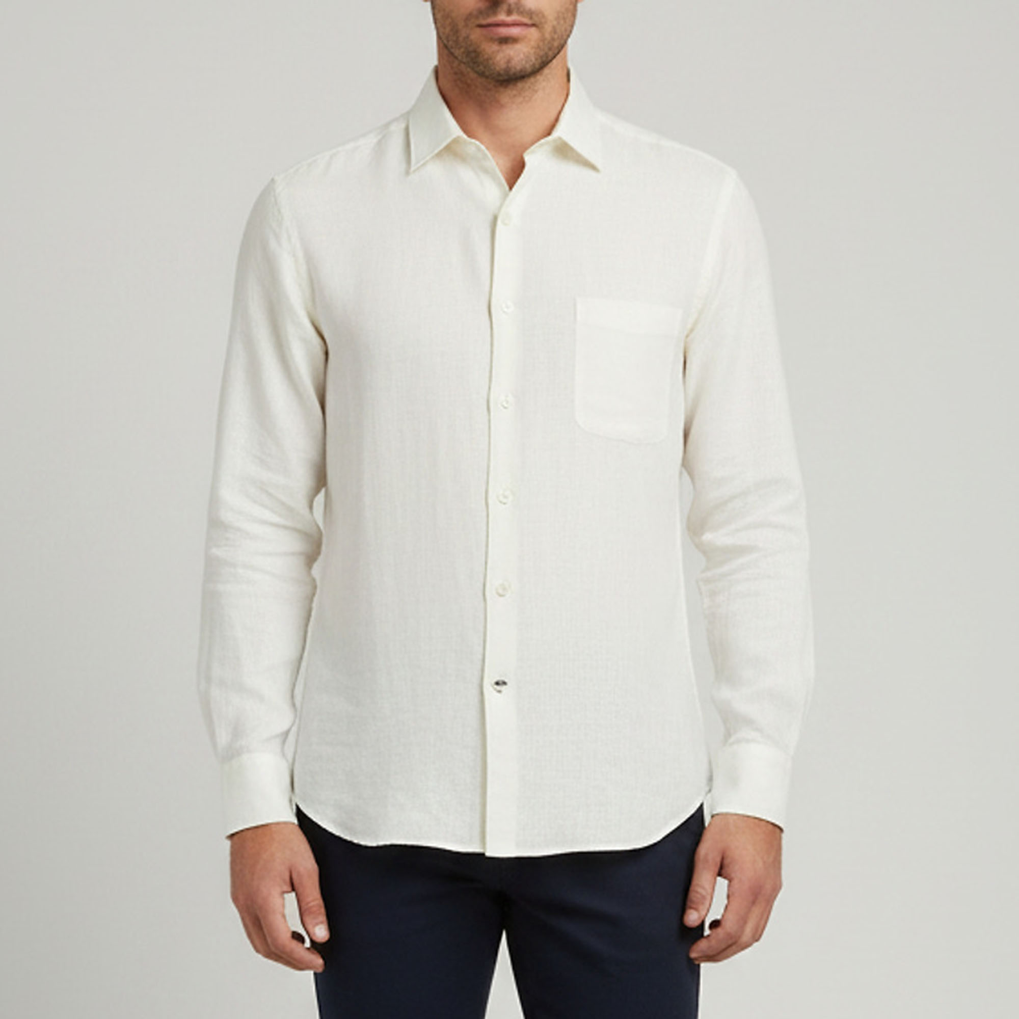 Loro Piana Off White Linen Long Sleeve Andre Shirt L
