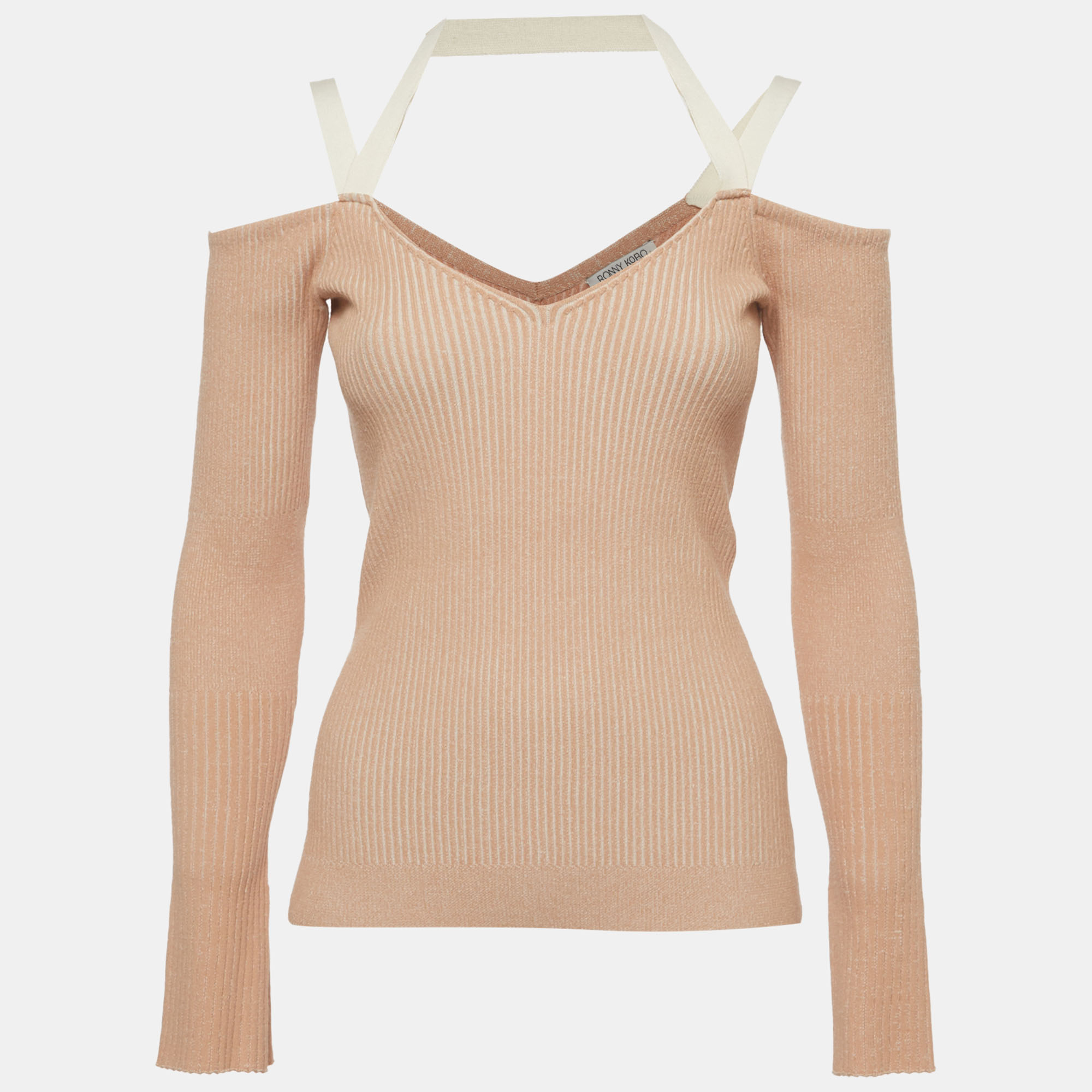 Ronny Kobo Beige Knit Off Shoulder Top M