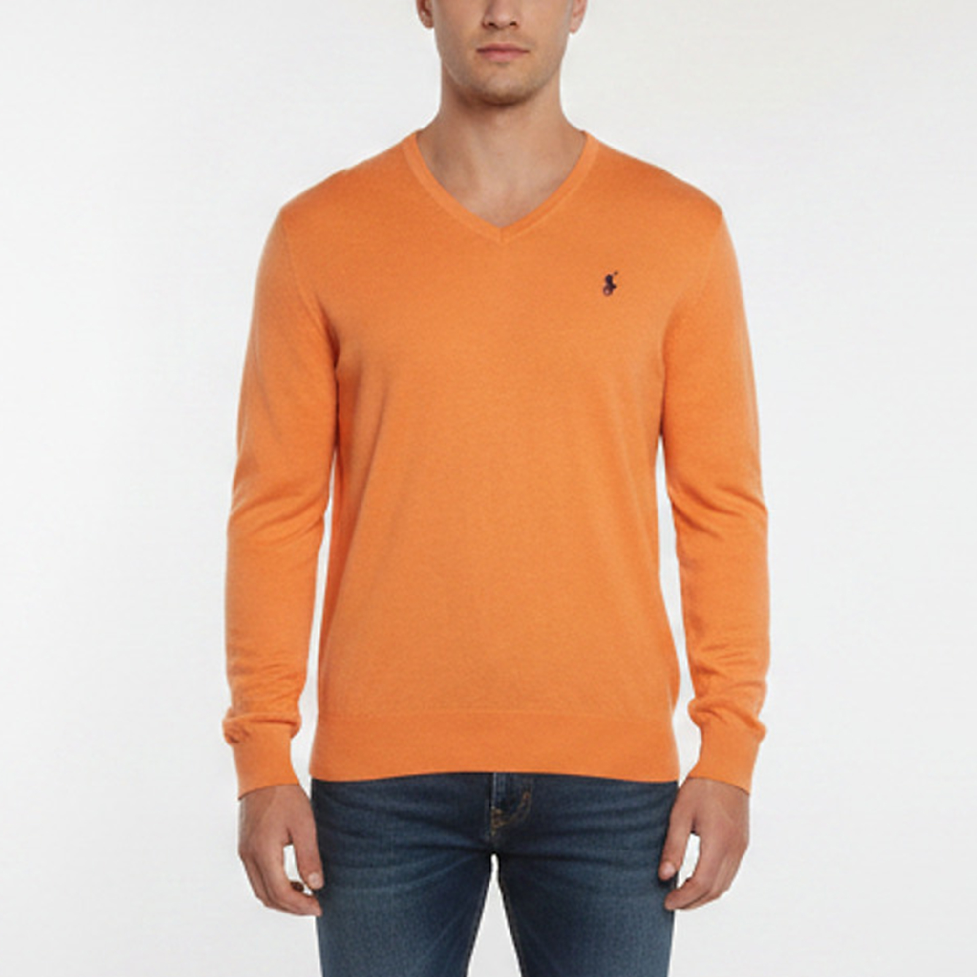 Polo Ralph Lauren Orange Knit V-Neck long Sleeve Pullover M